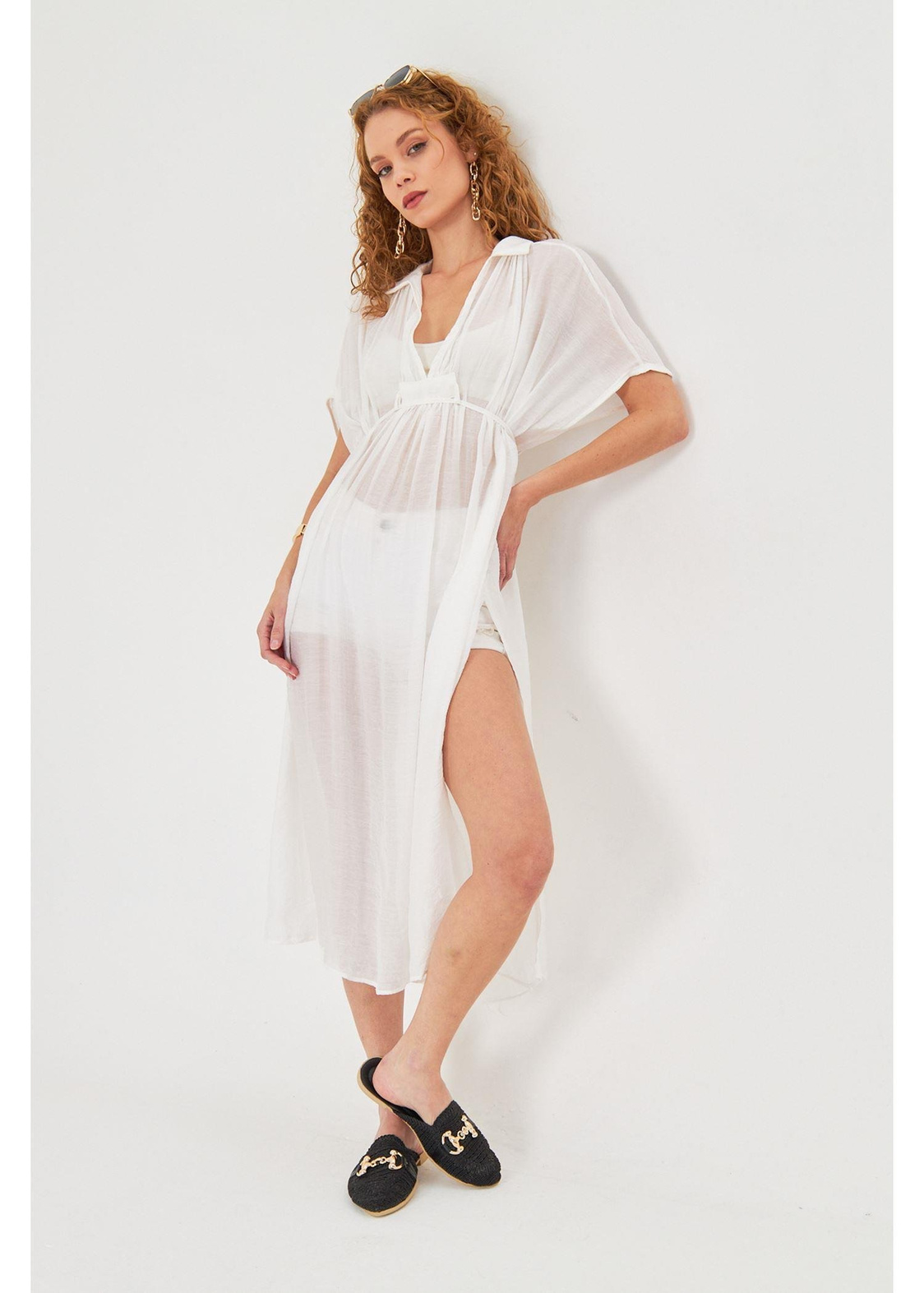 Büzgülü Açık Yaka Mango Kimono