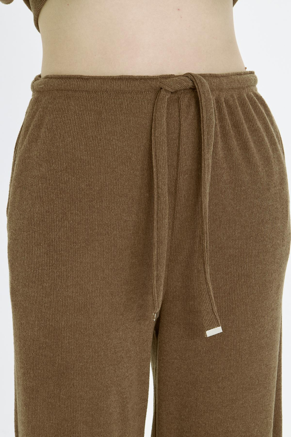 Cepli Lastikli Triko Pantolon - Vizon