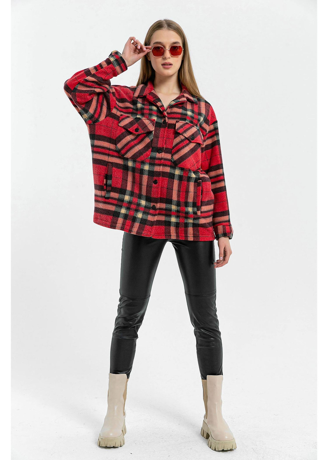 Cepli Polar Gömlek-Kırmızı