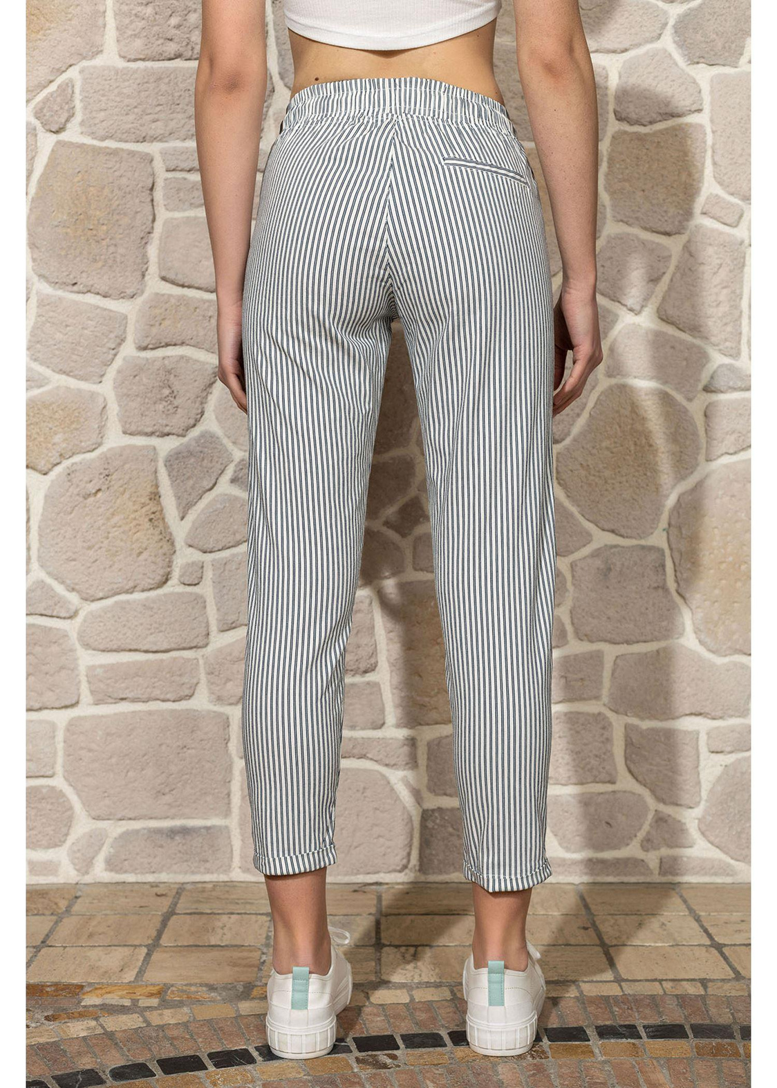 Çizgili Chino Pantolon-Ekru