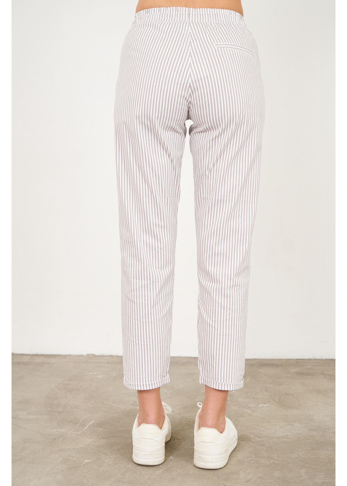 Çizgili Chino Pantolon-Vizon