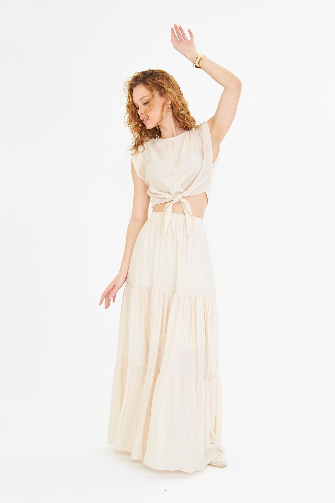 Çizgili Fırfırlı Uzun Etek