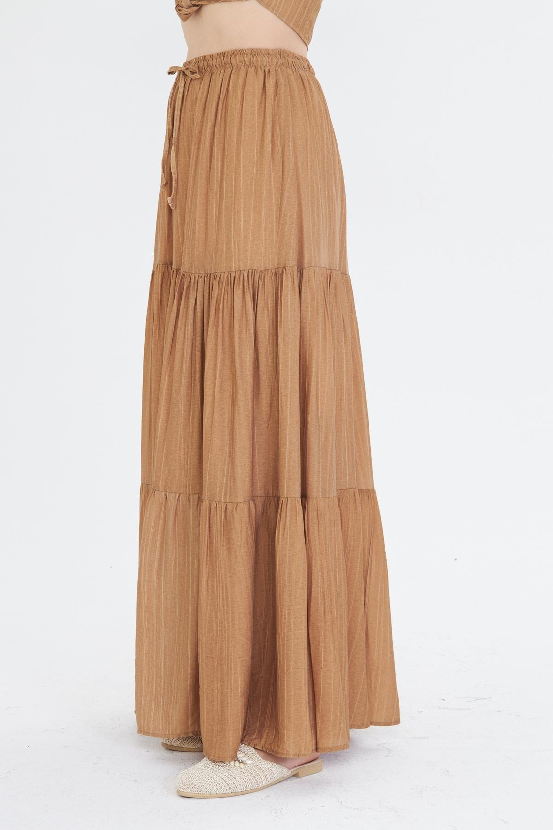 Çizgili Fırfırlı Uzun Etek