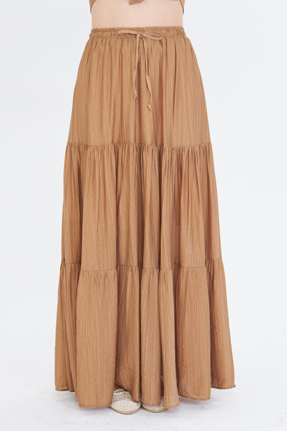 Çizgili Fırfırlı Uzun Etek