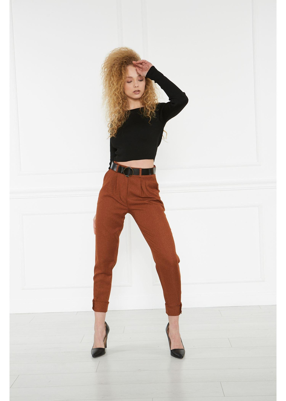 Crop Triko Bluz-Siyah