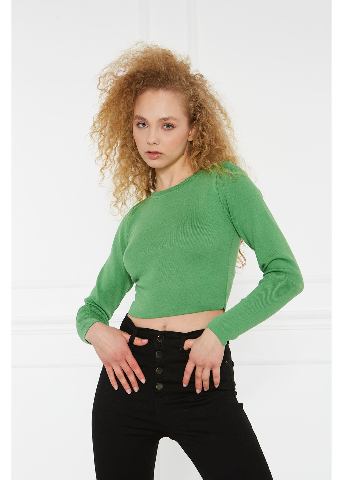 Crop Triko Bluz-Yeşil