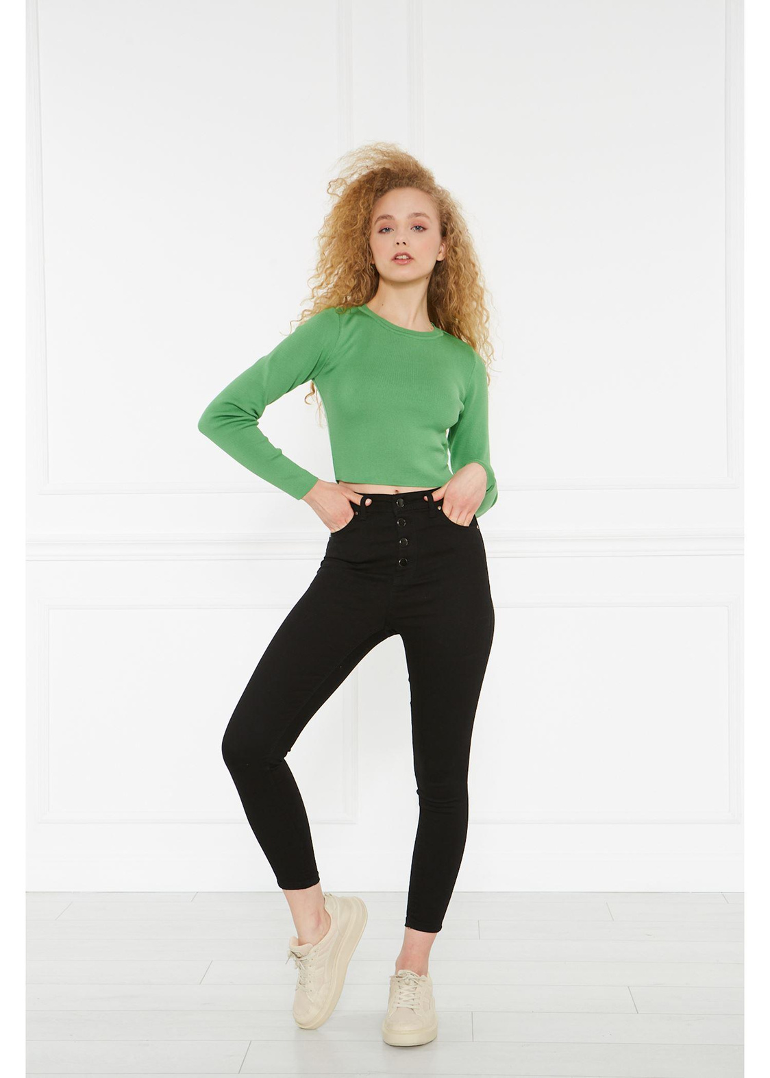 Crop Triko Bluz-Yeşil