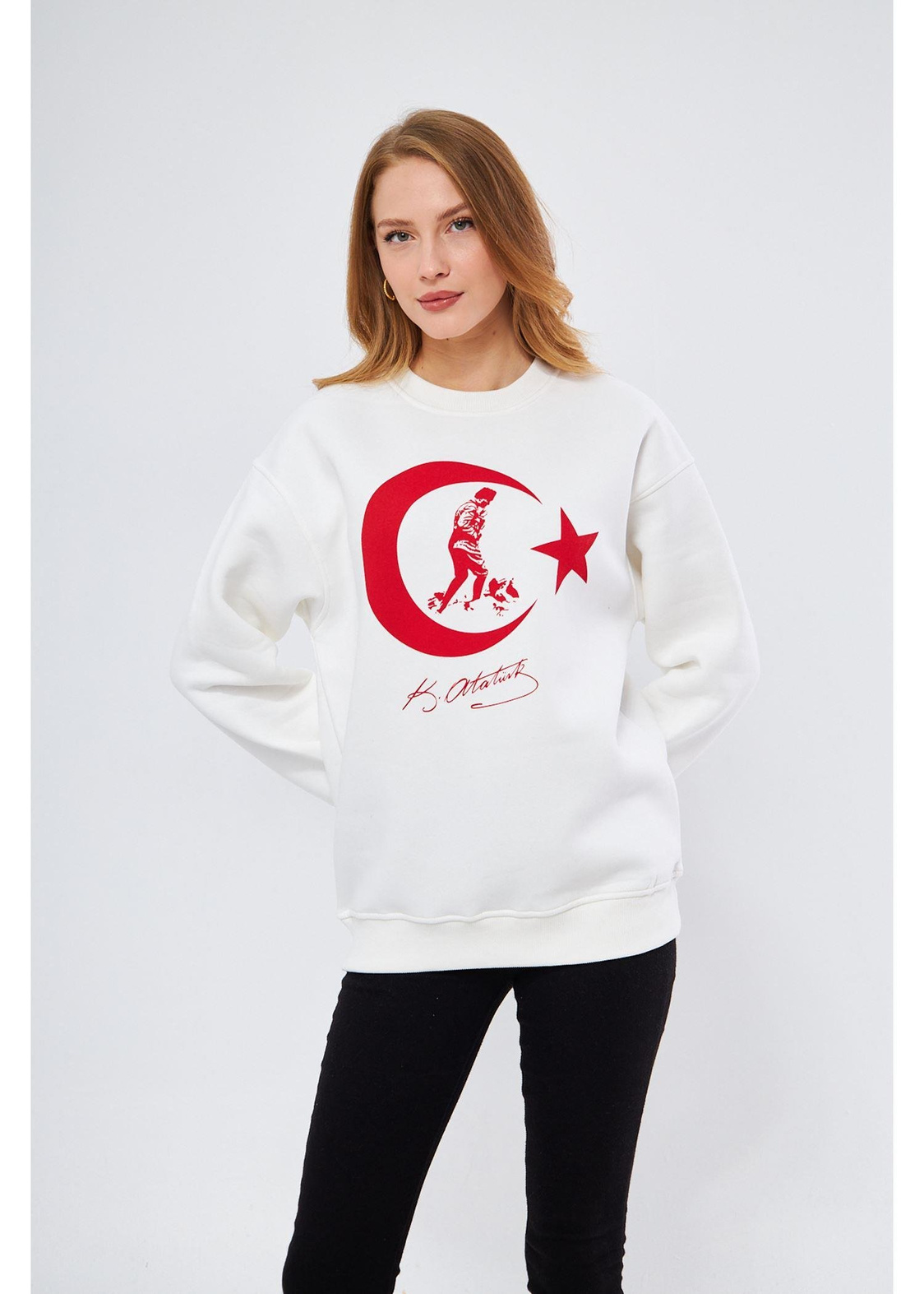 Cumhuriyet Koleksiyonu Ay Yıldız Sweatshirt - Beyaz