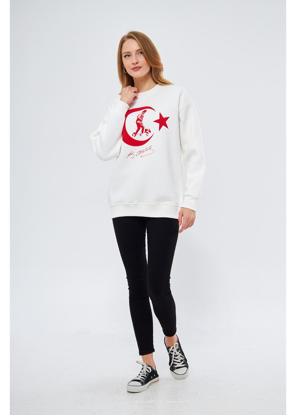 Cumhuriyet Koleksiyonu Ay Yıldız Sweatshirt - Beyaz