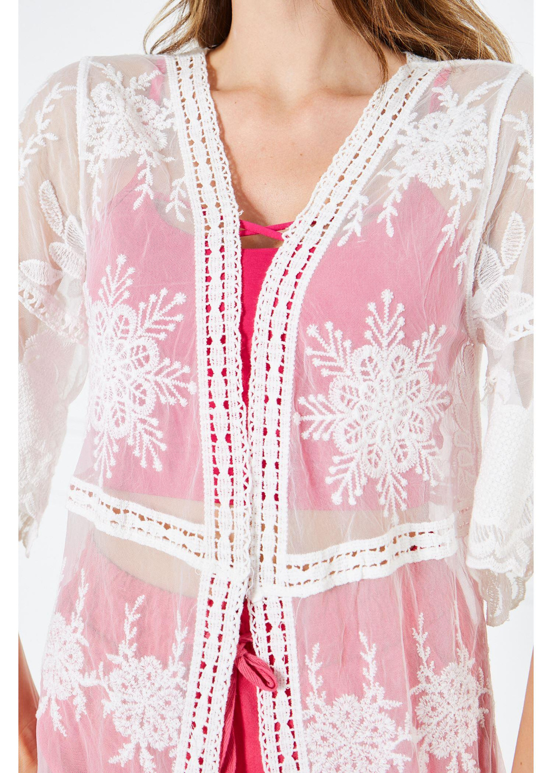 Dantel Kimono-Beyaz