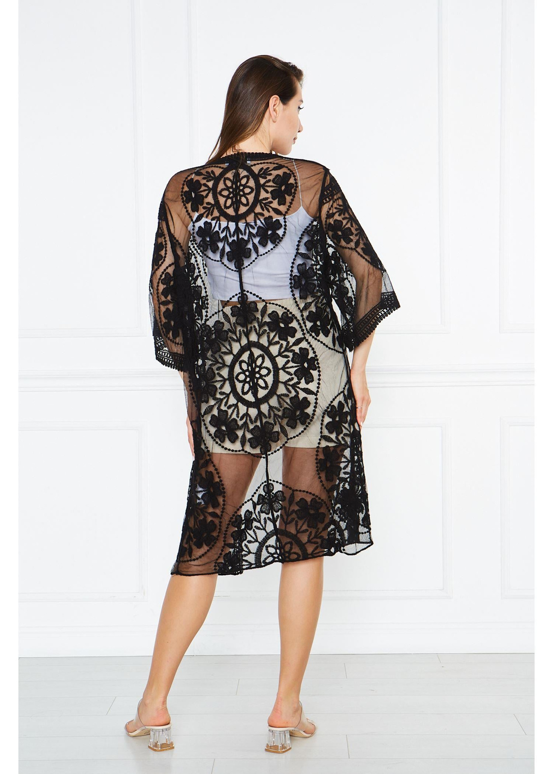Dantel Kimono-Siyah