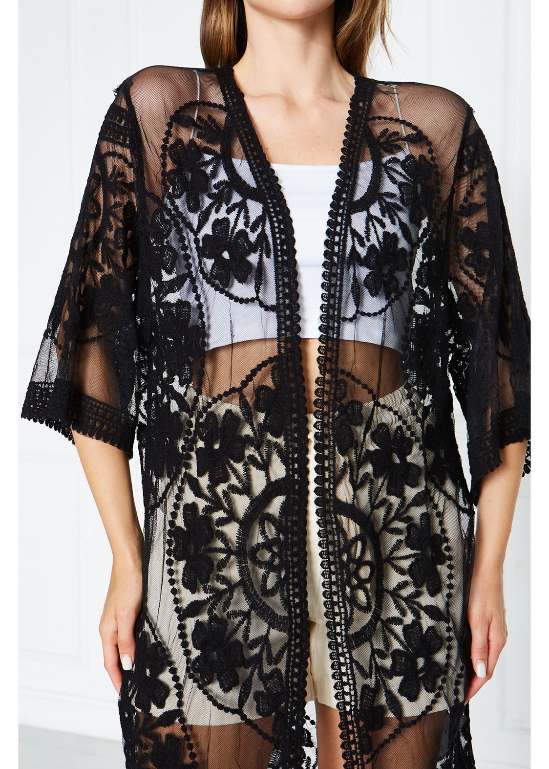 Dantel Kimono-Siyah