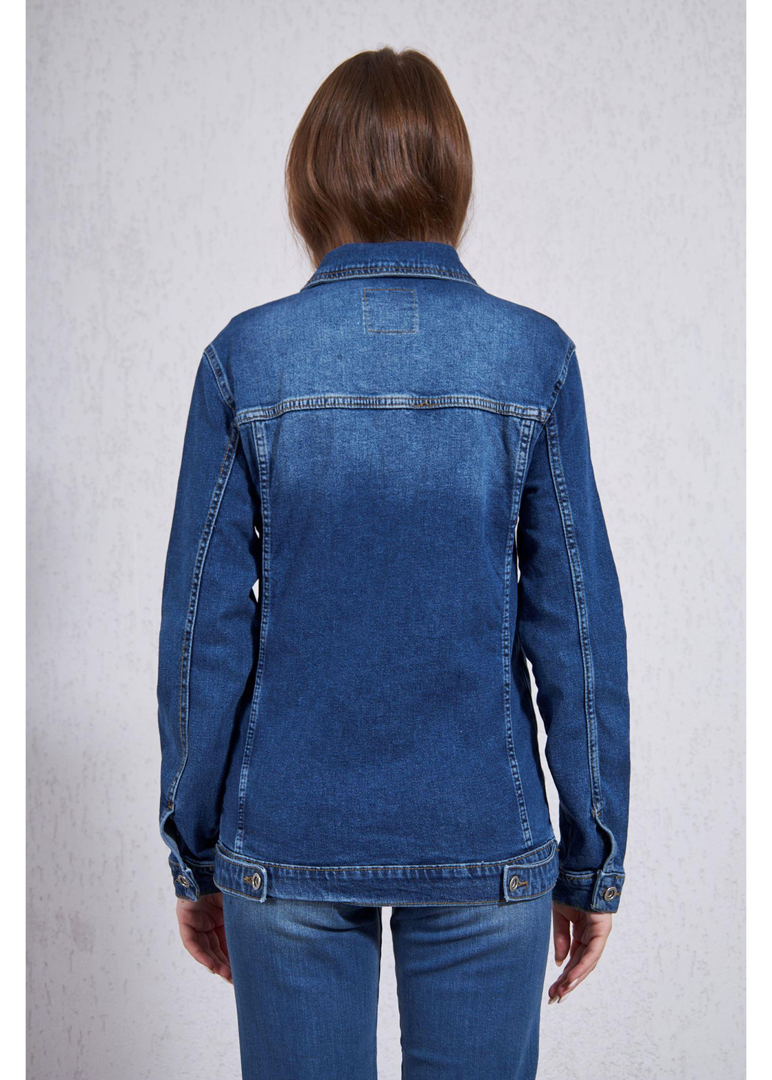 Denim Uzun Ceket-Mavi