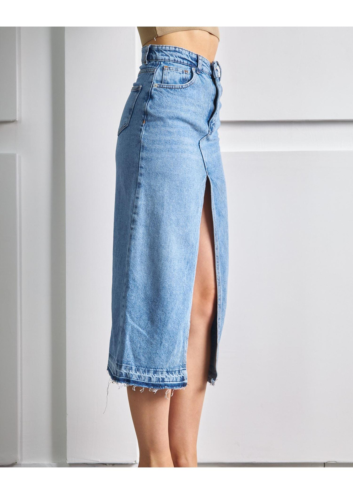 Denim Viral Etek-Mavi