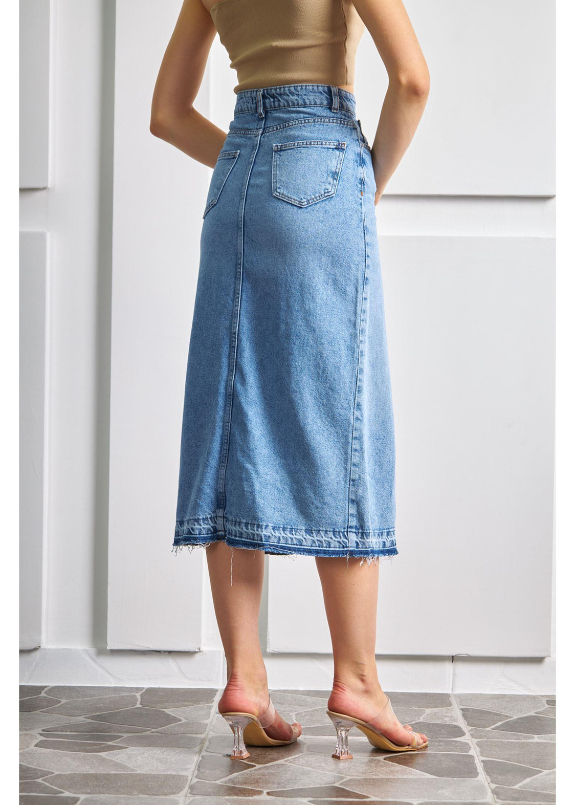 Denim Viral Etek-Mavi
