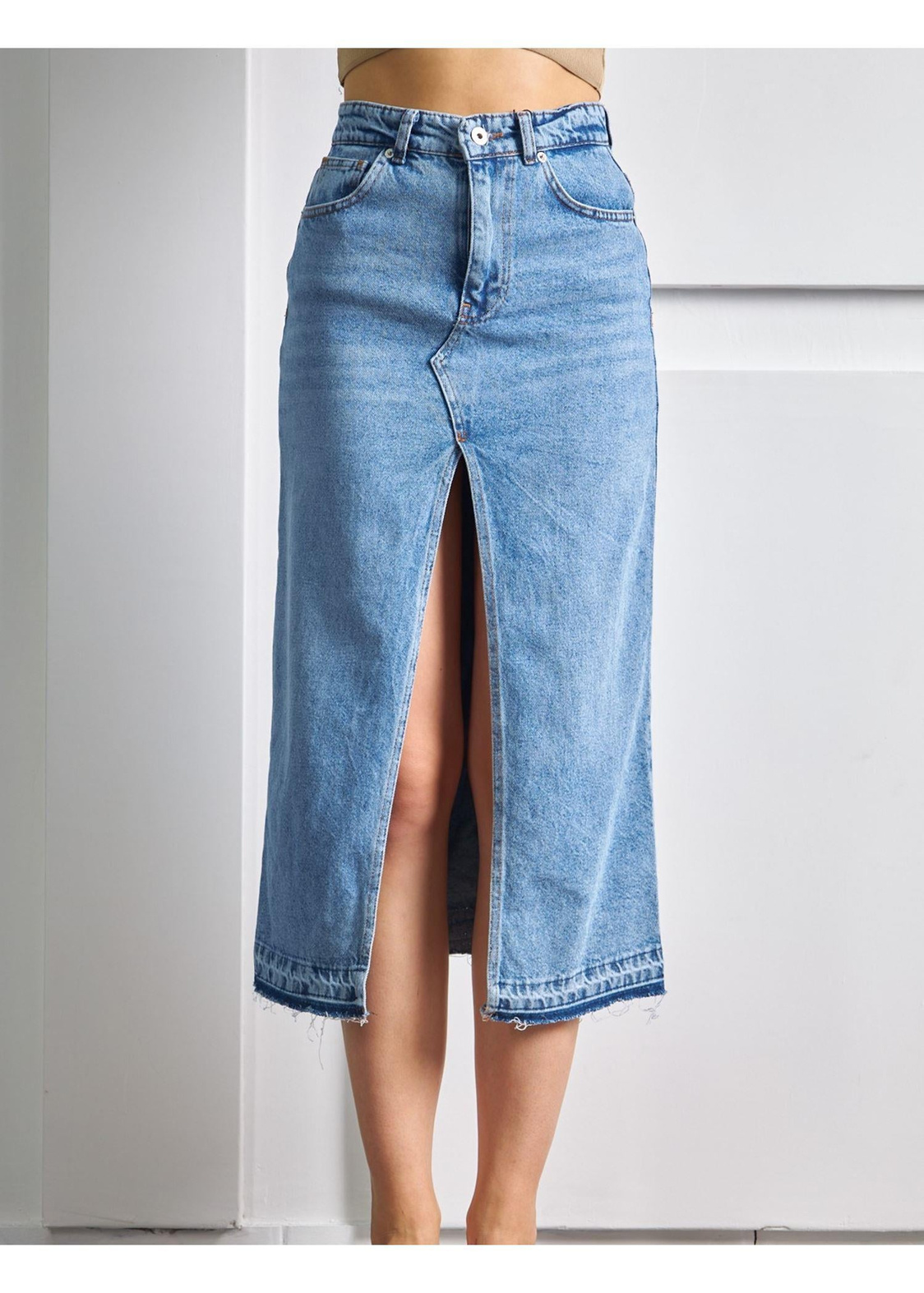 Denim Viral Etek-Mavi