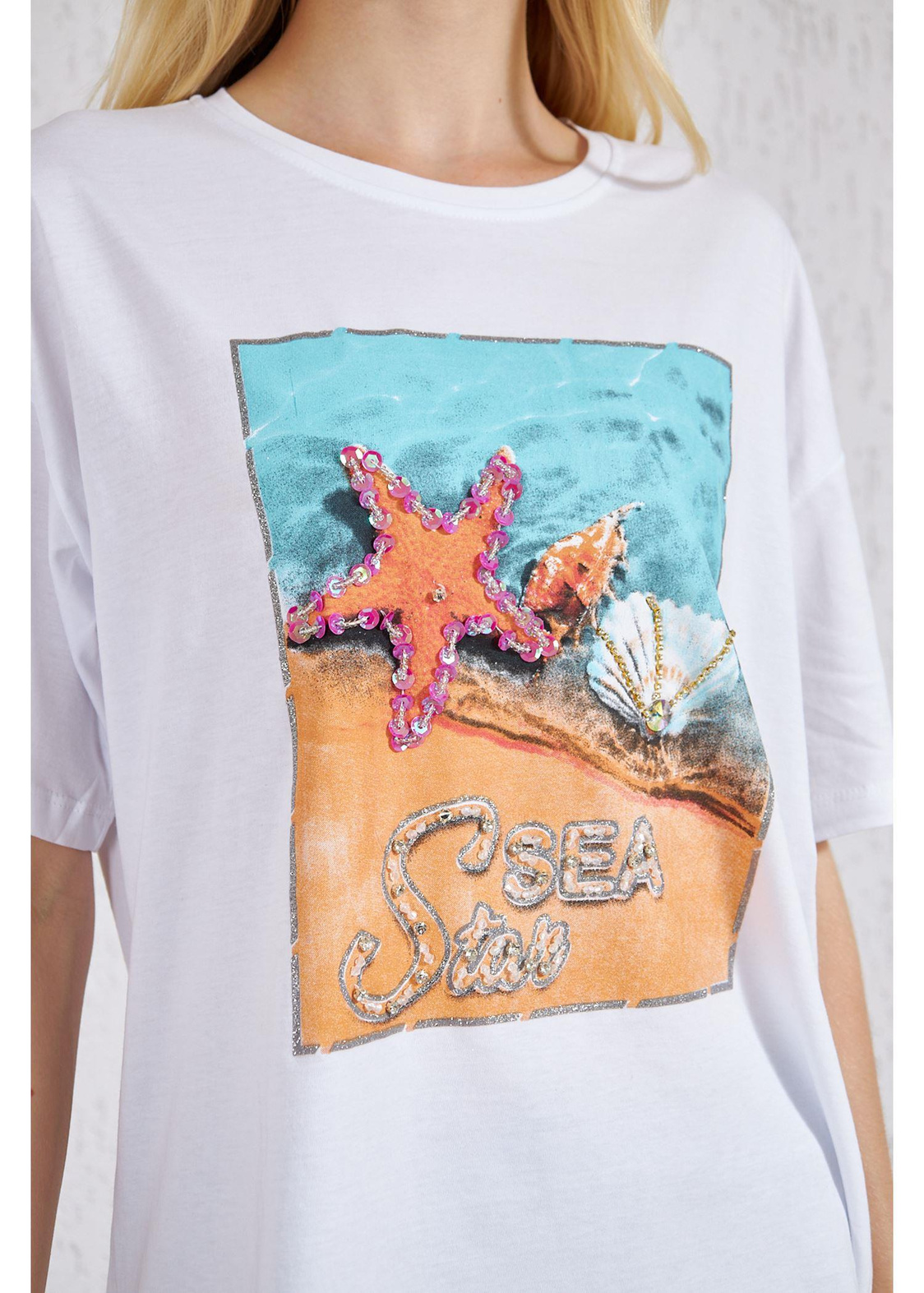 Deniz Baskılı Süprem T-Shirt-Beyaz