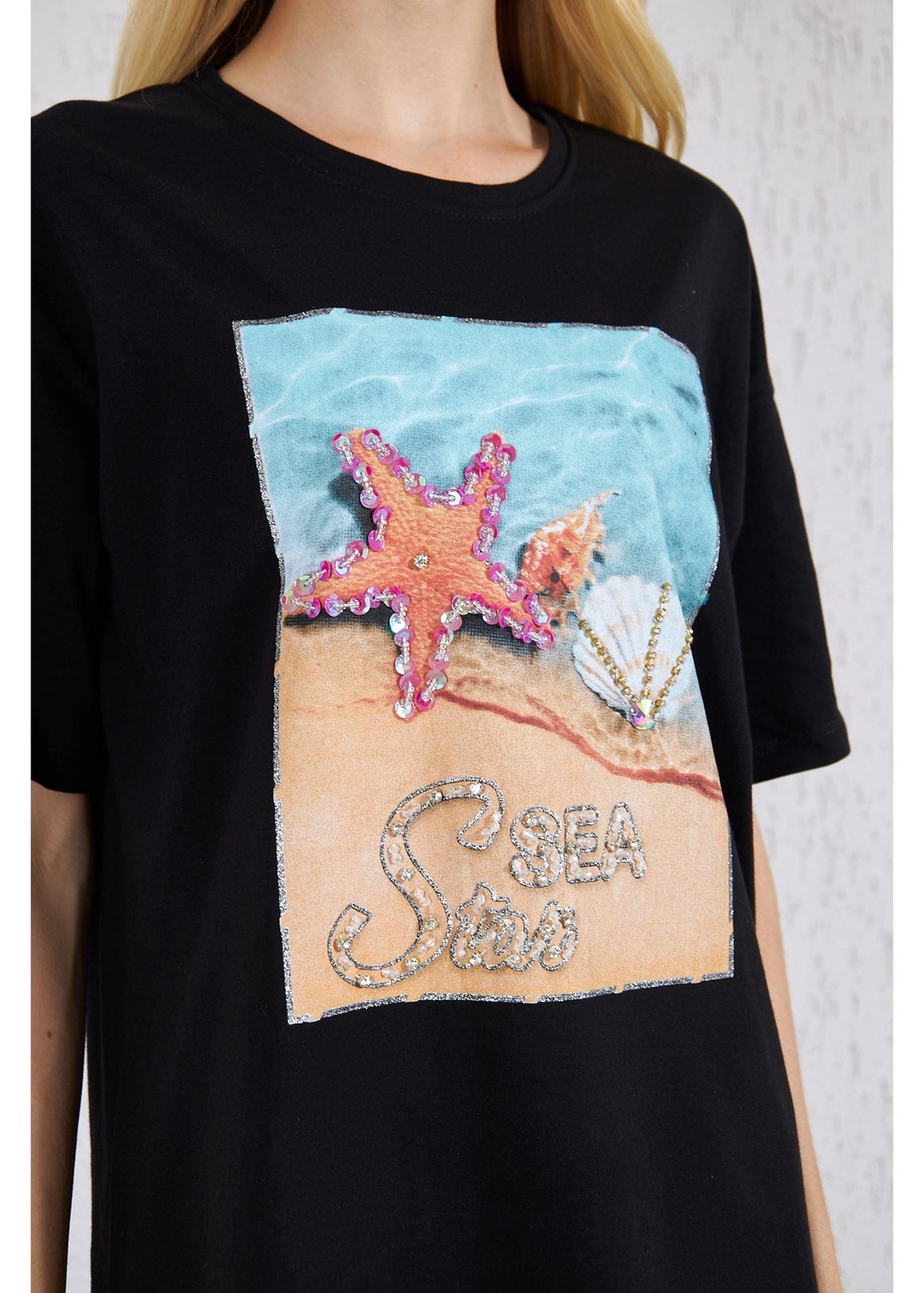 Deniz Baskılı Süprem T-Shirt-Siyah