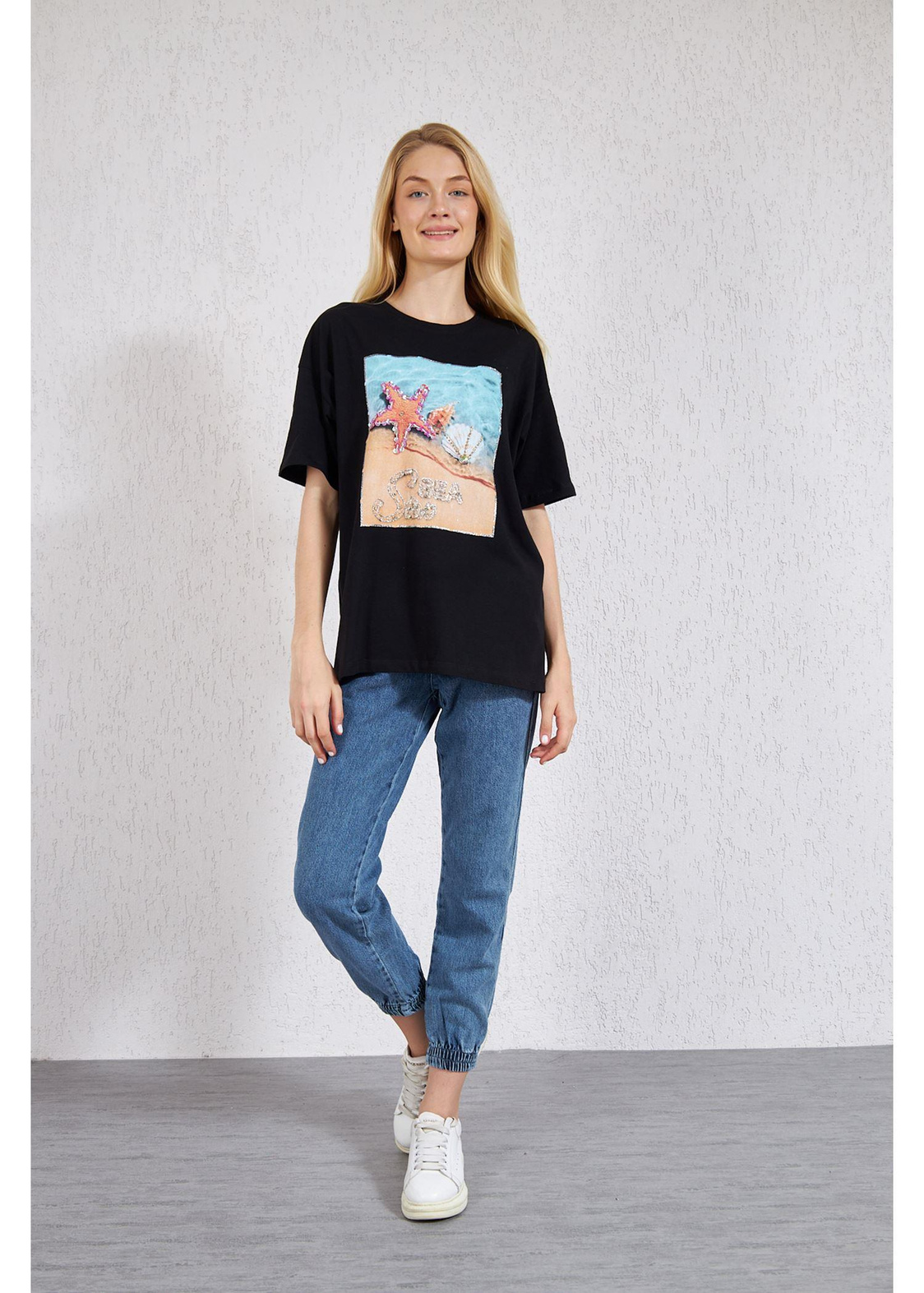 Deniz Baskılı Süprem T-Shirt-Siyah