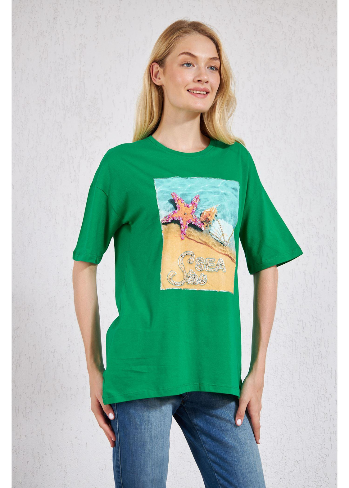 Deniz Baskılı Süprem T-Shirt-Yeşil