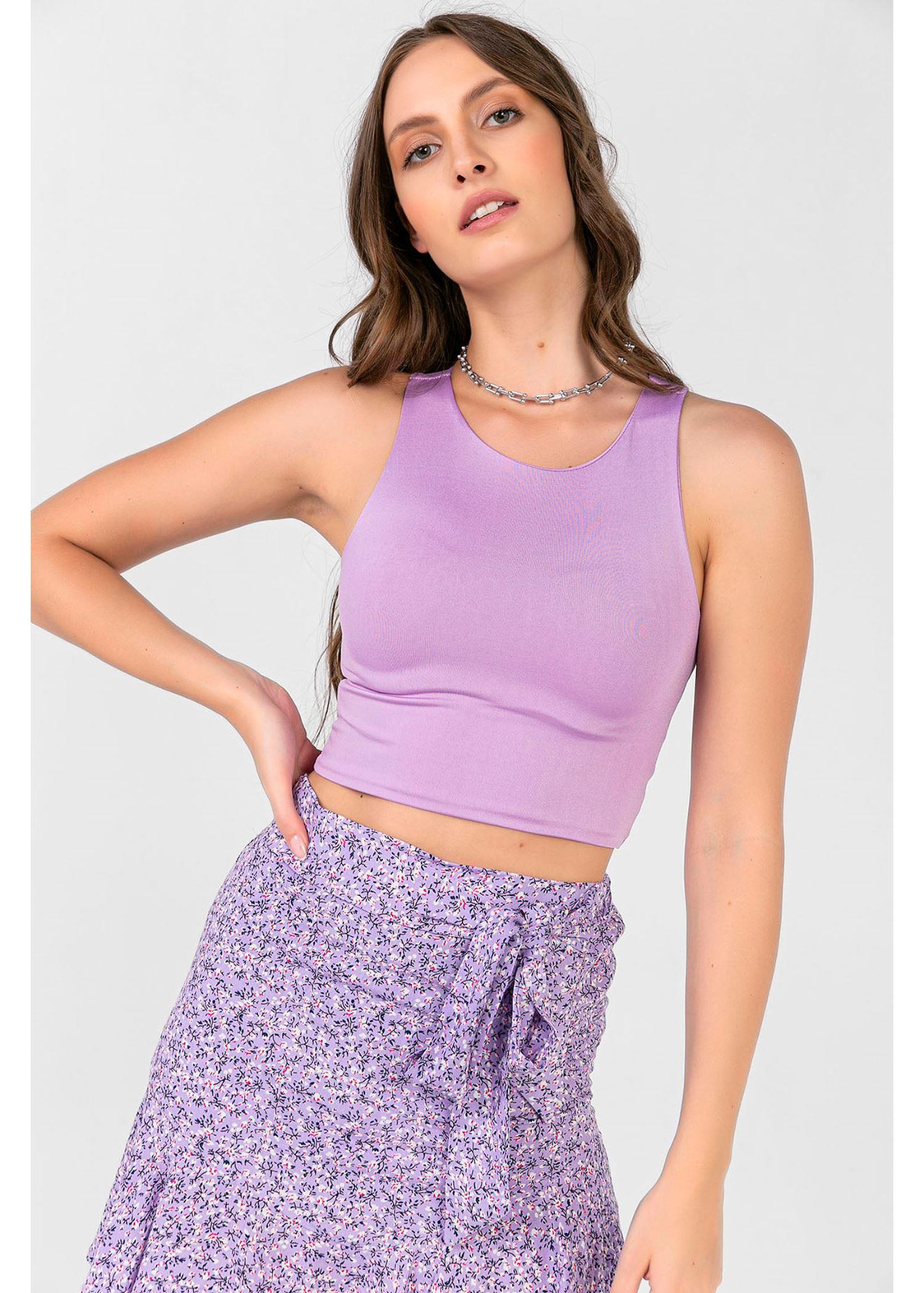 Derin Kol Crop Atlet-Lila