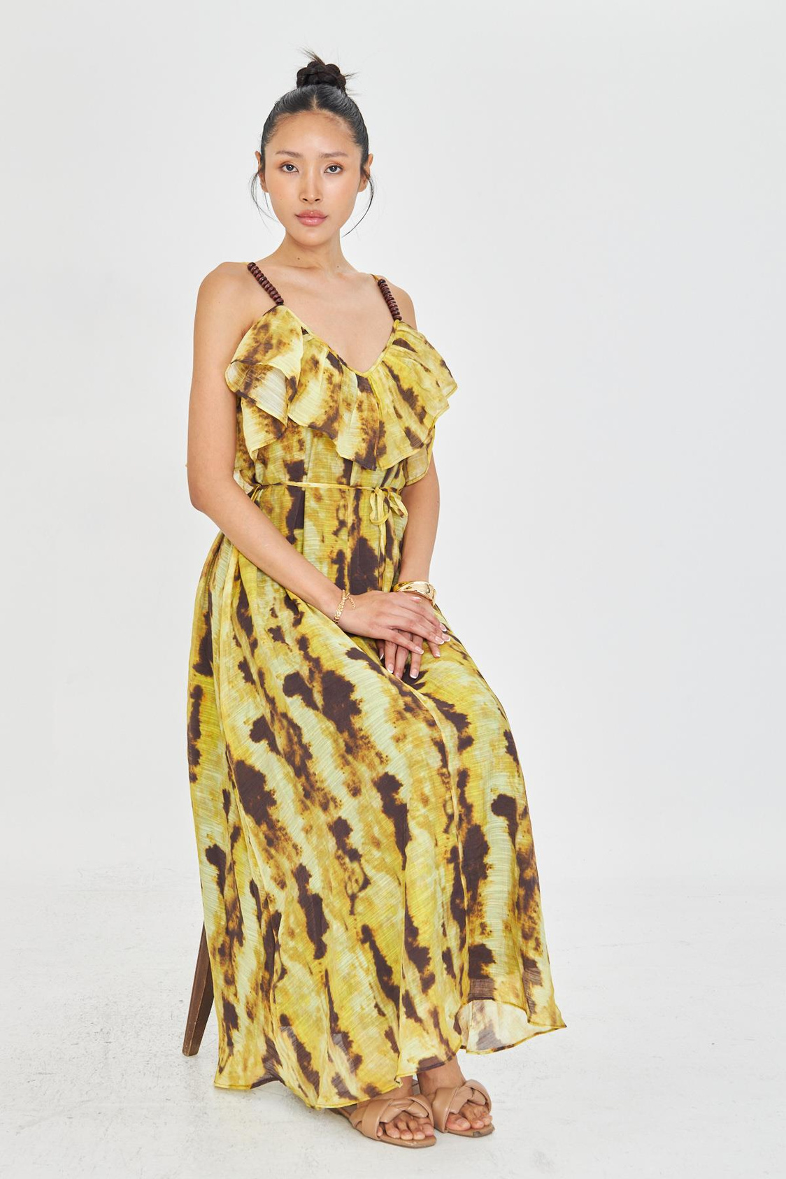 Desenli Askılı Elbise