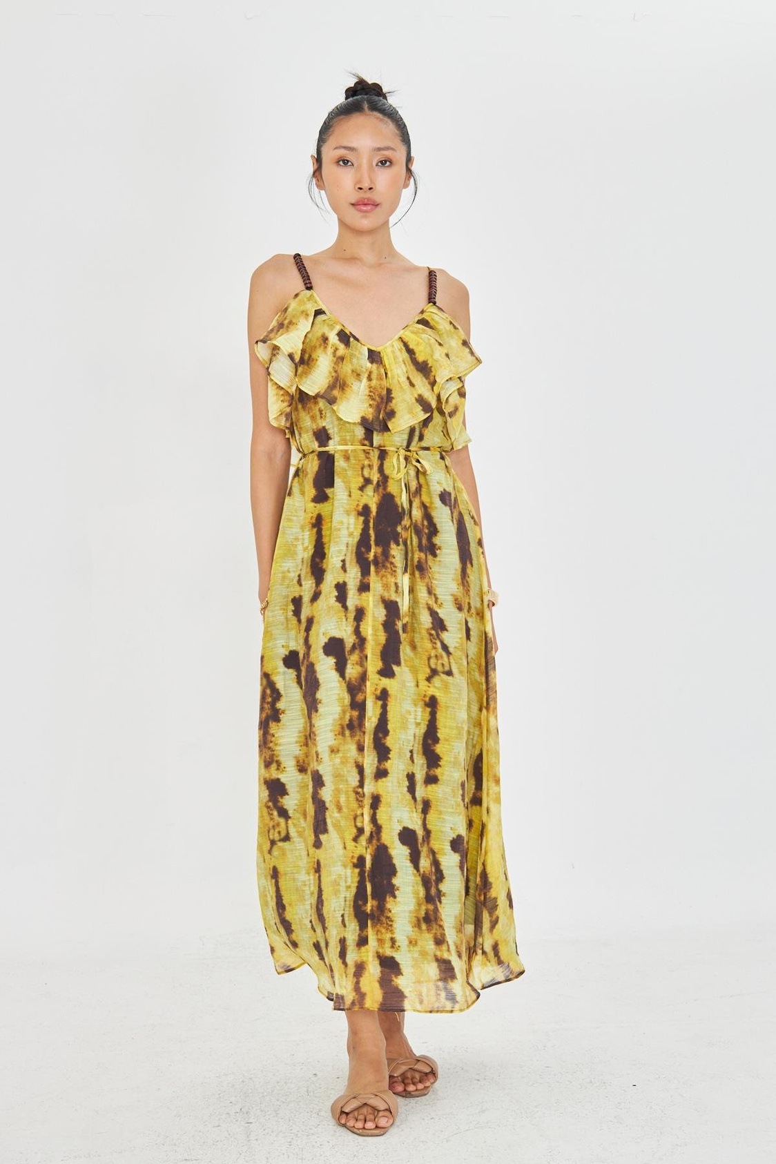 Desenli Askılı Elbise