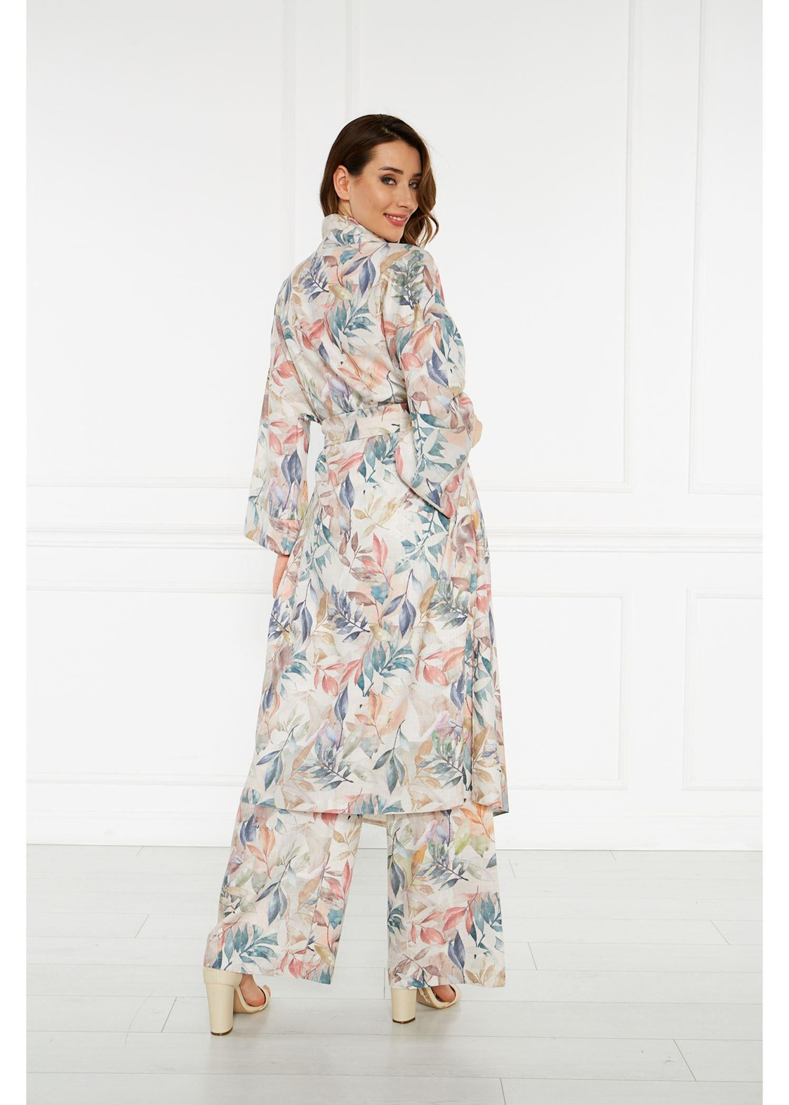 Desenli Keten Kimono-Yeşil
