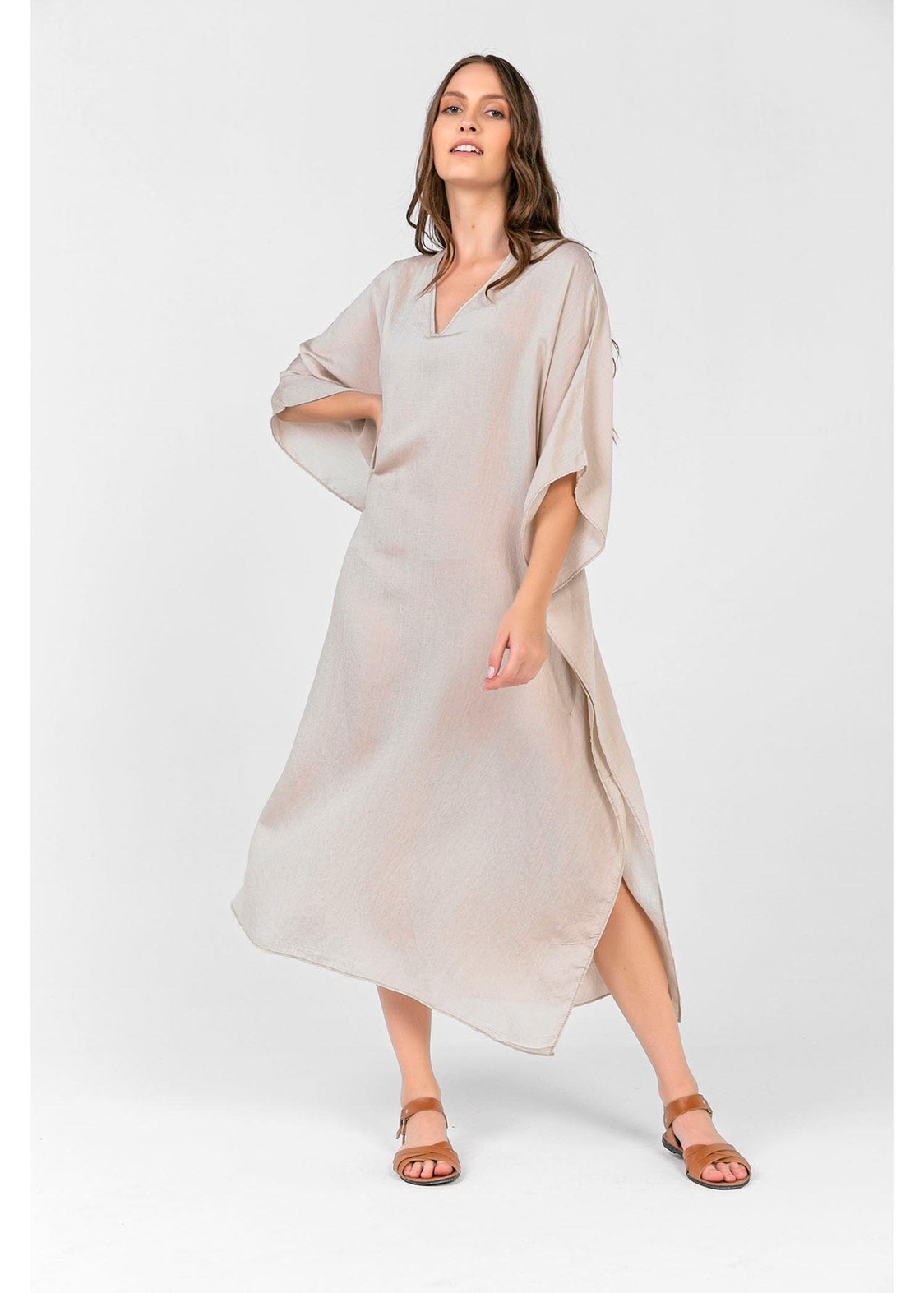 Düz Keten Kimono-Taş