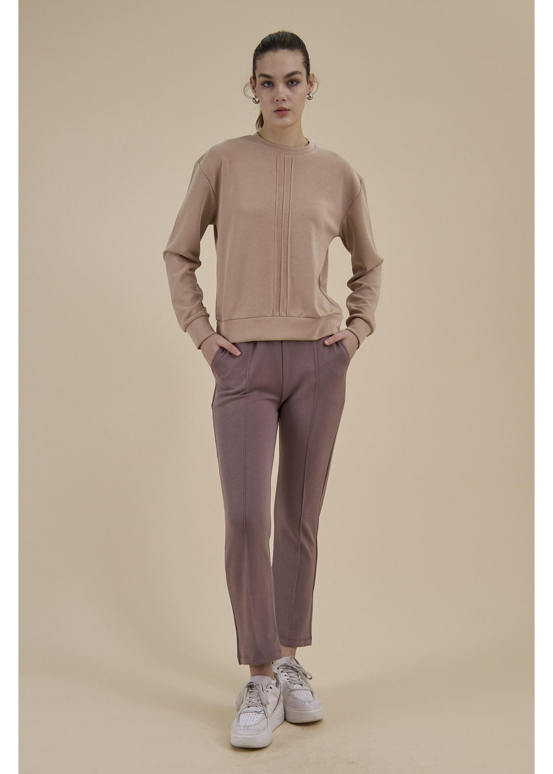 Düz Paça Dalgıç Pantolon-Vizon
