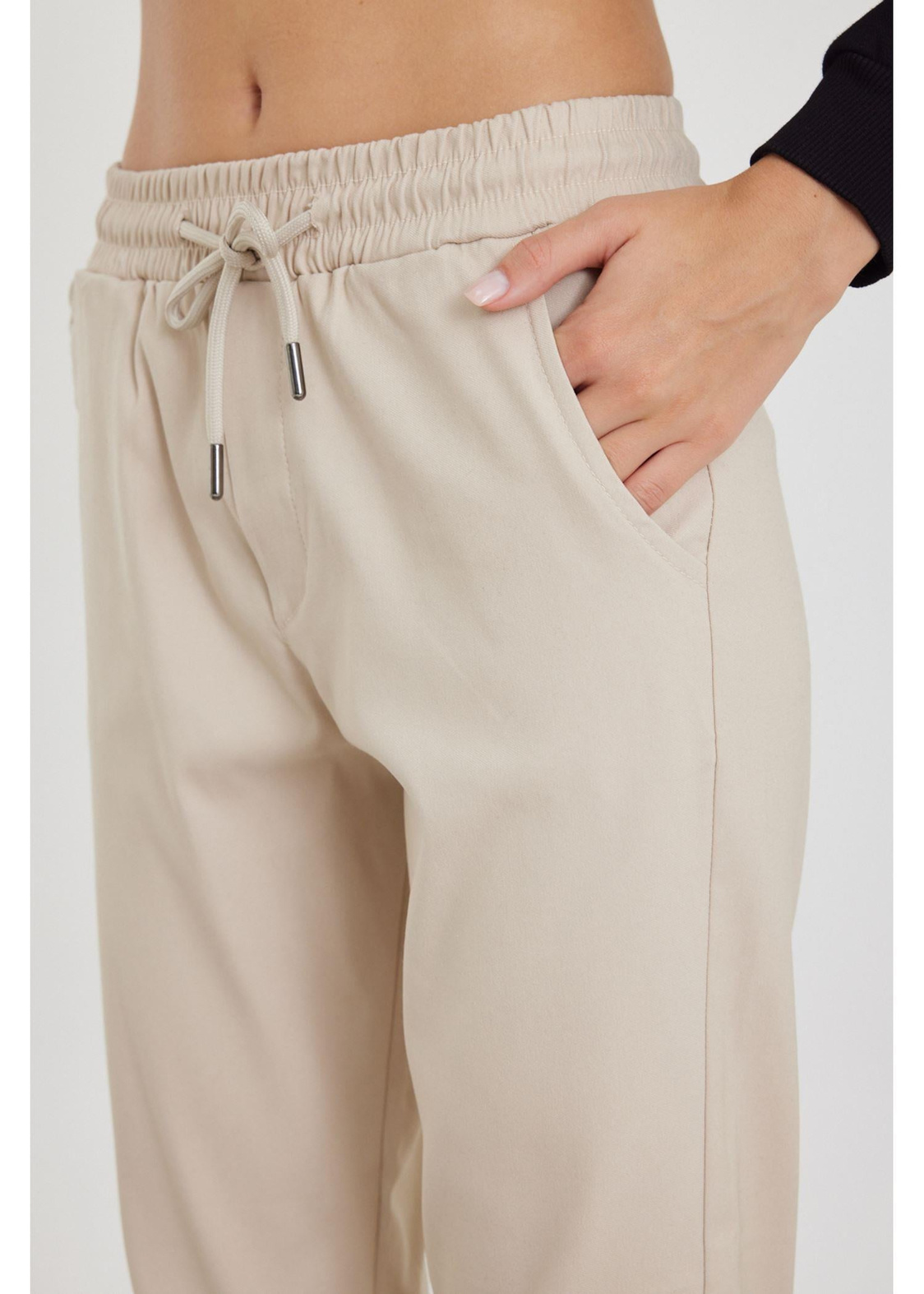 Elastik Bel Chino Pantolon-Krem