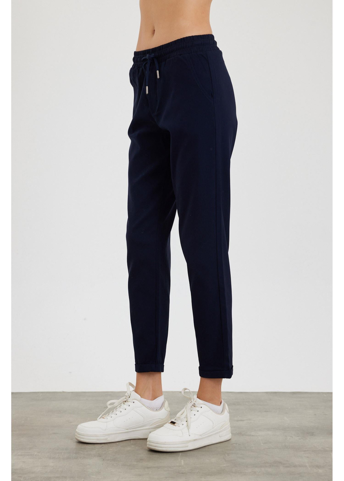 Elastik Bel Chino Pantolon-Lacivert