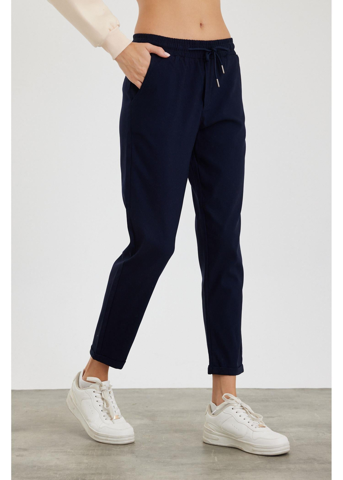 Elastik Bel Chino Pantolon-Lacivert
