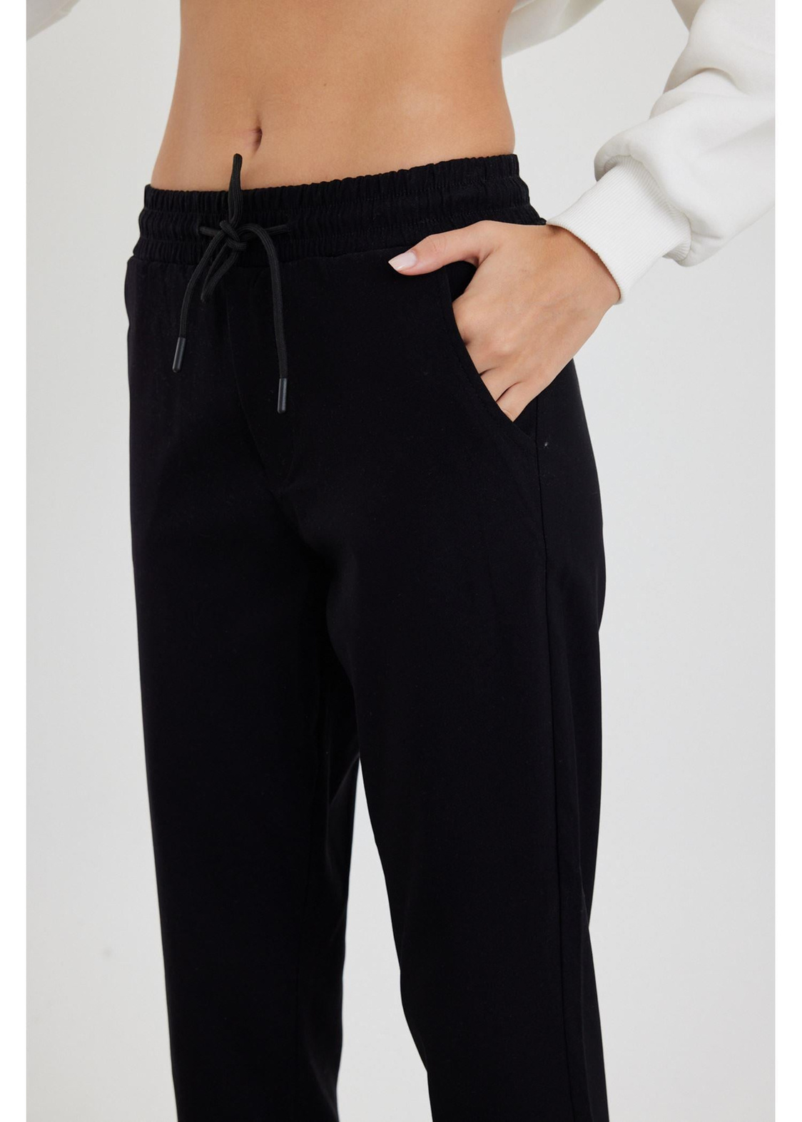 Elastik Bel Chino Pantolon-Siyah