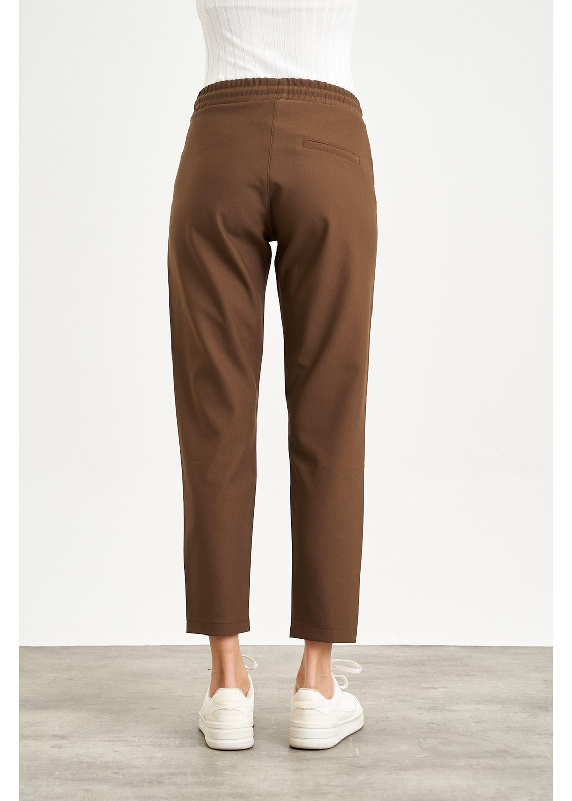 Elastik Mom Fit Pantolon-Kahve