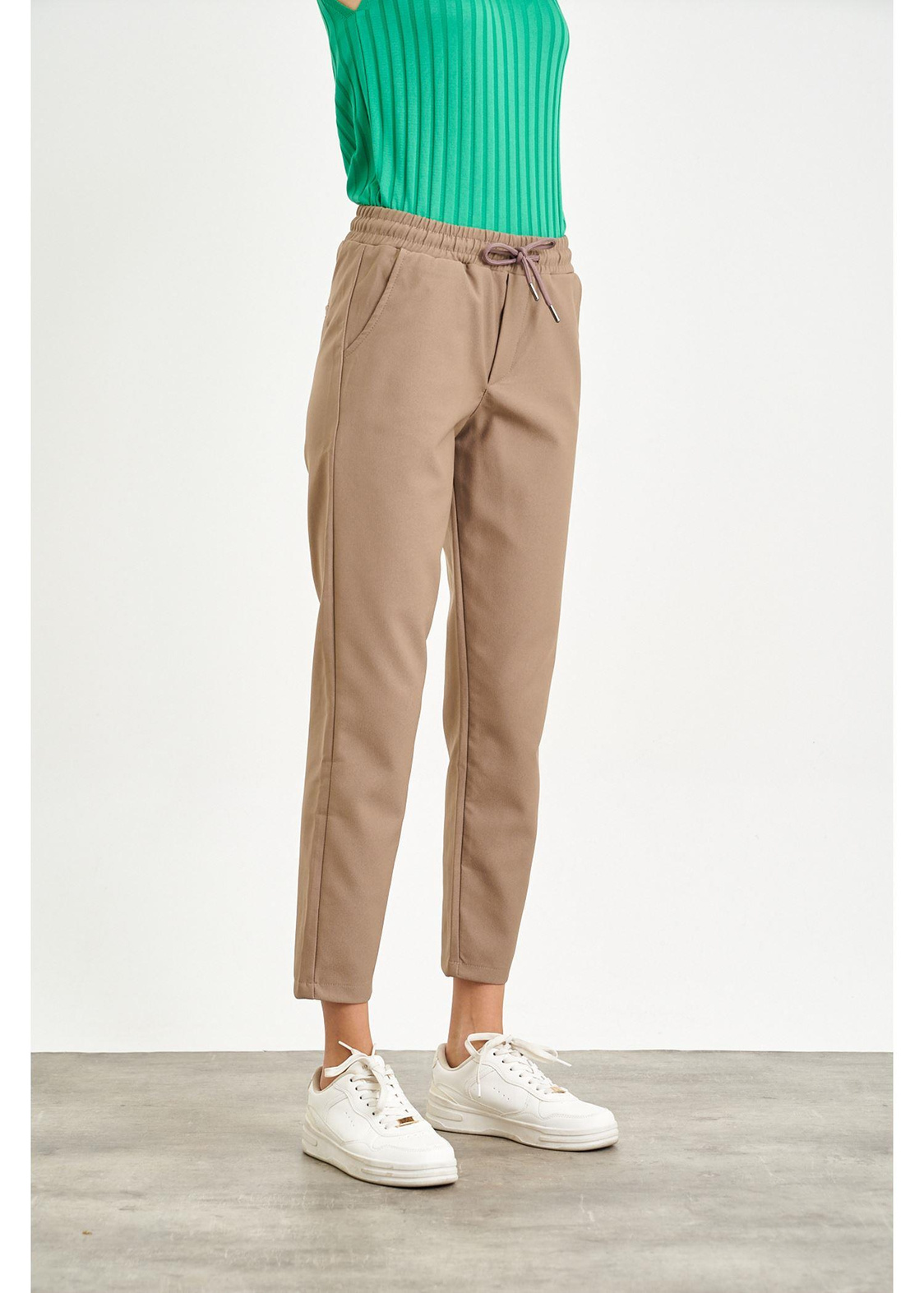 Elastik Mom Fit Pantolon-Vizon