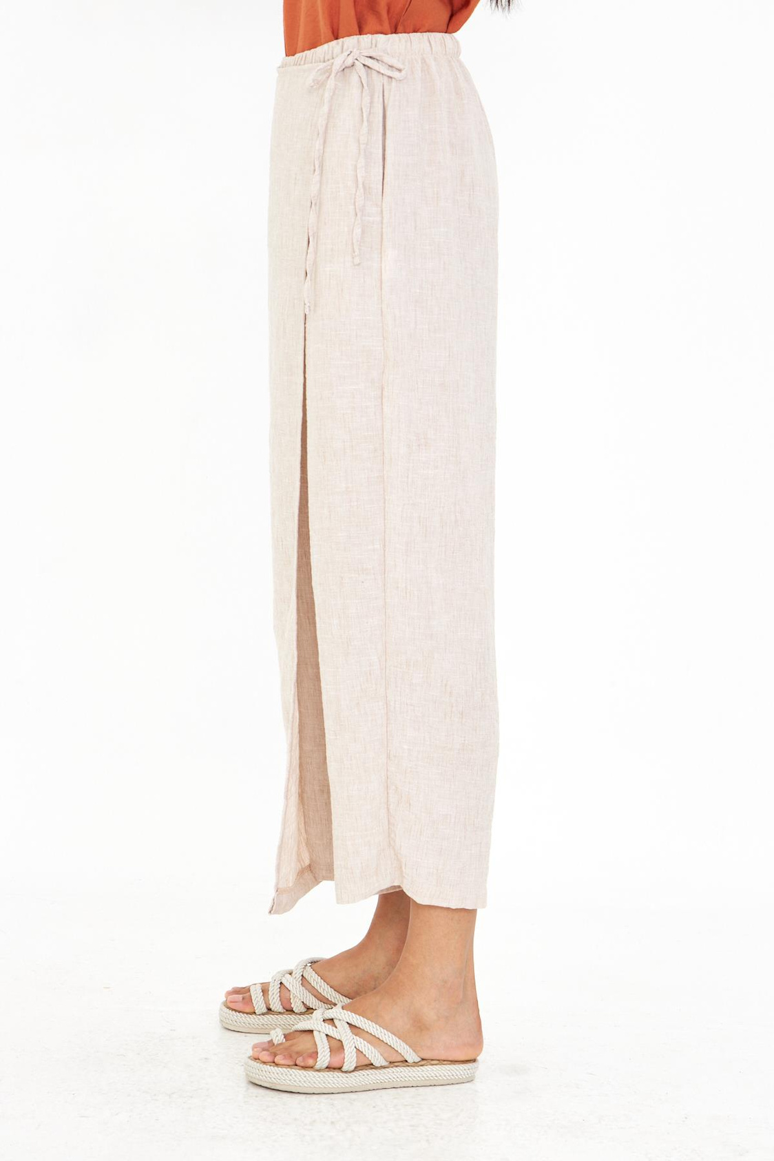 Etek Detaylı Keten Görünümlü Pantolon