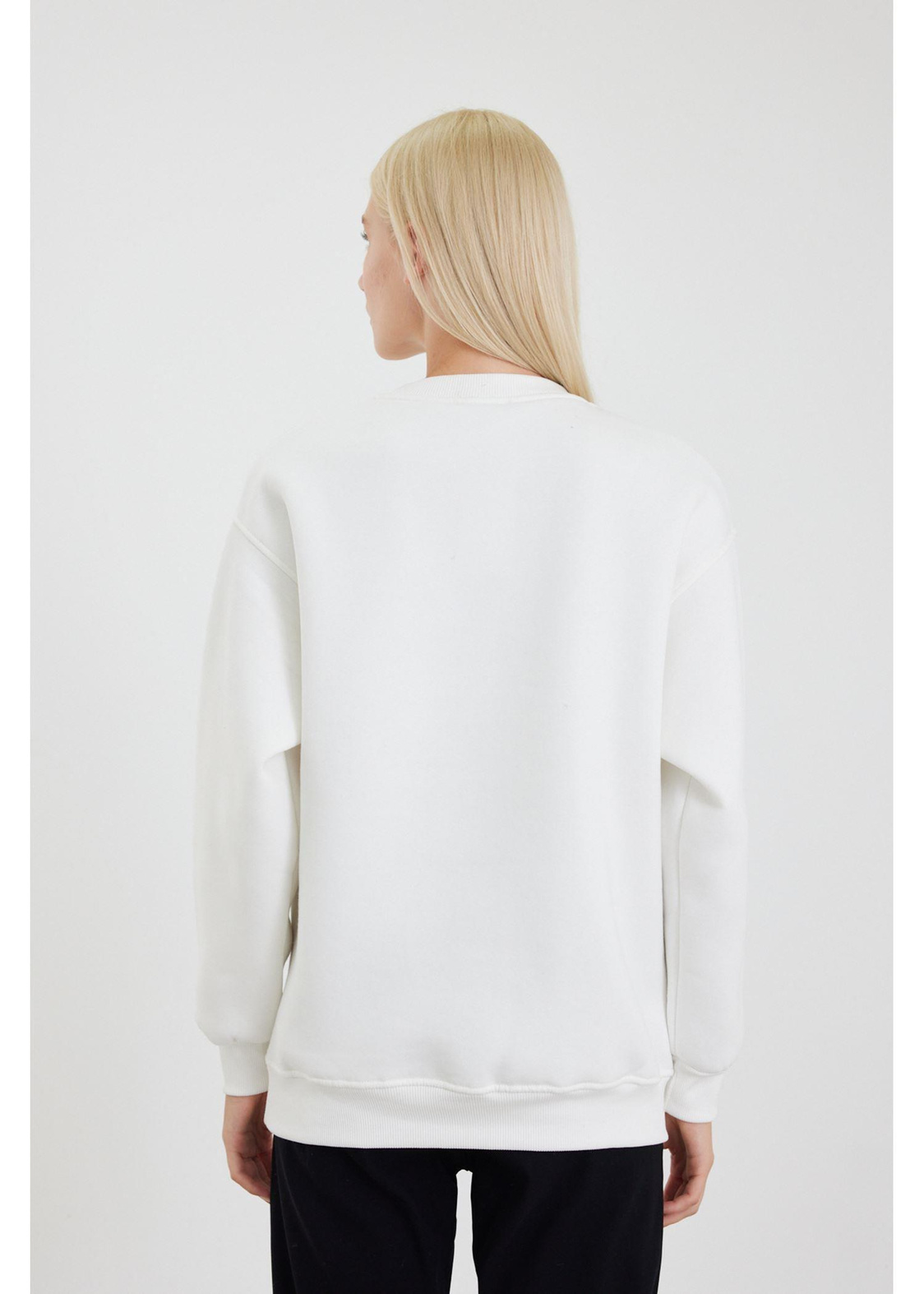 Etnik Desenli Pullu Sweatshirt-Ekru