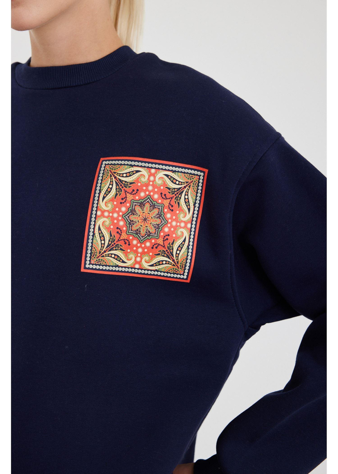 Etnik Desenli Sweatshirt-Lacivert