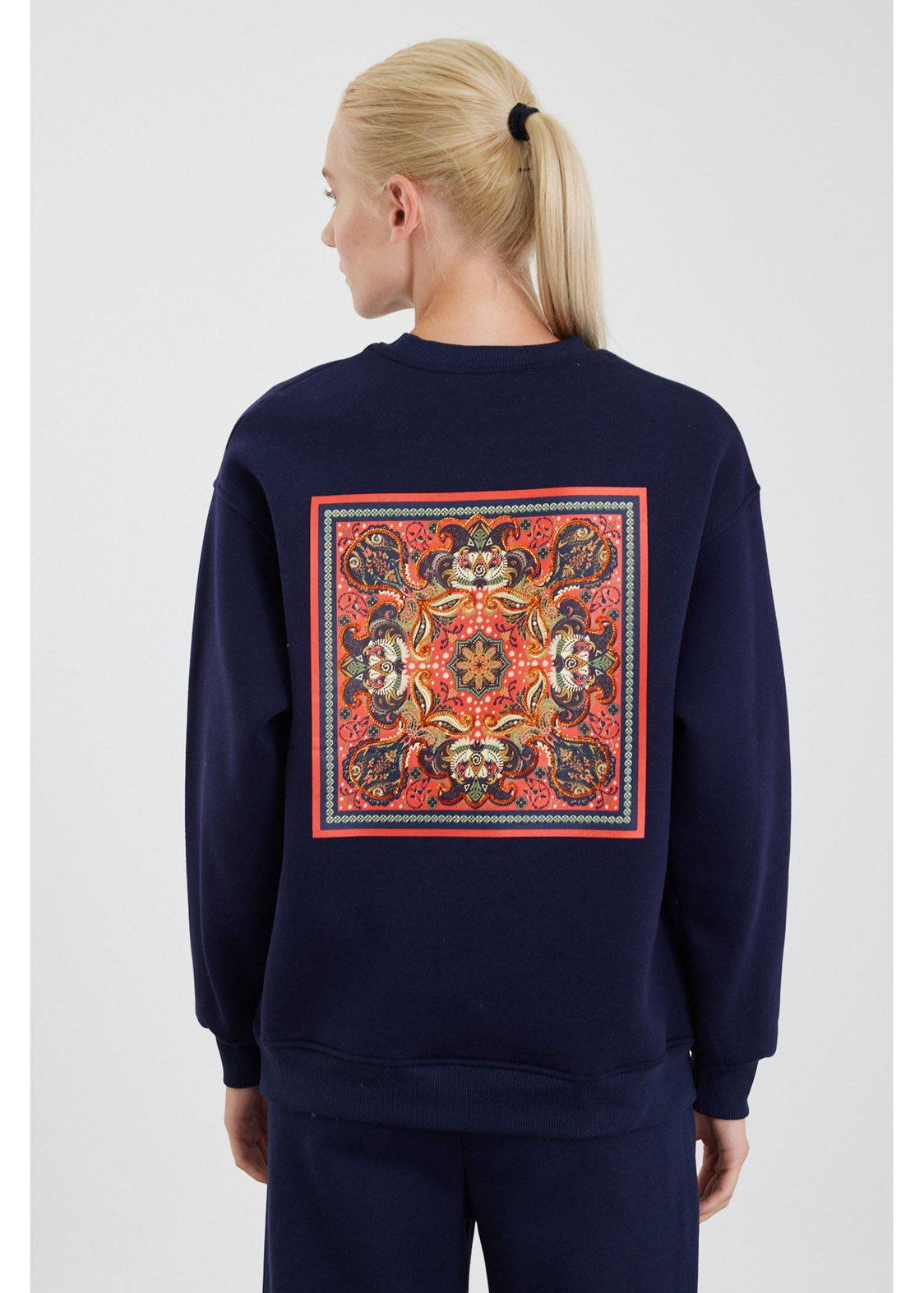 Etnik Desenli Sweatshirt-Lacivert