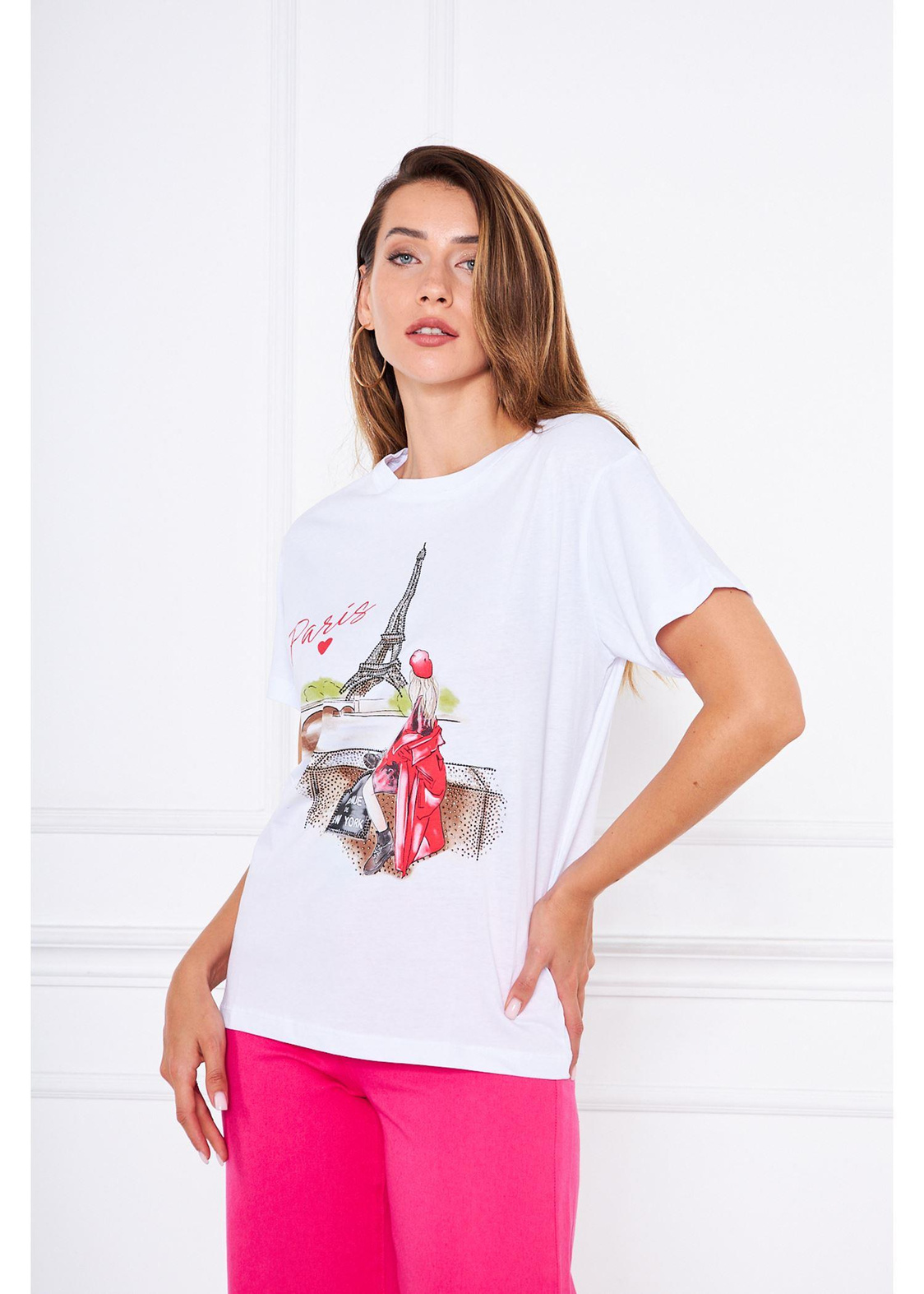 Eyfel Kulesi Baskılı Tshirt-Beyaz