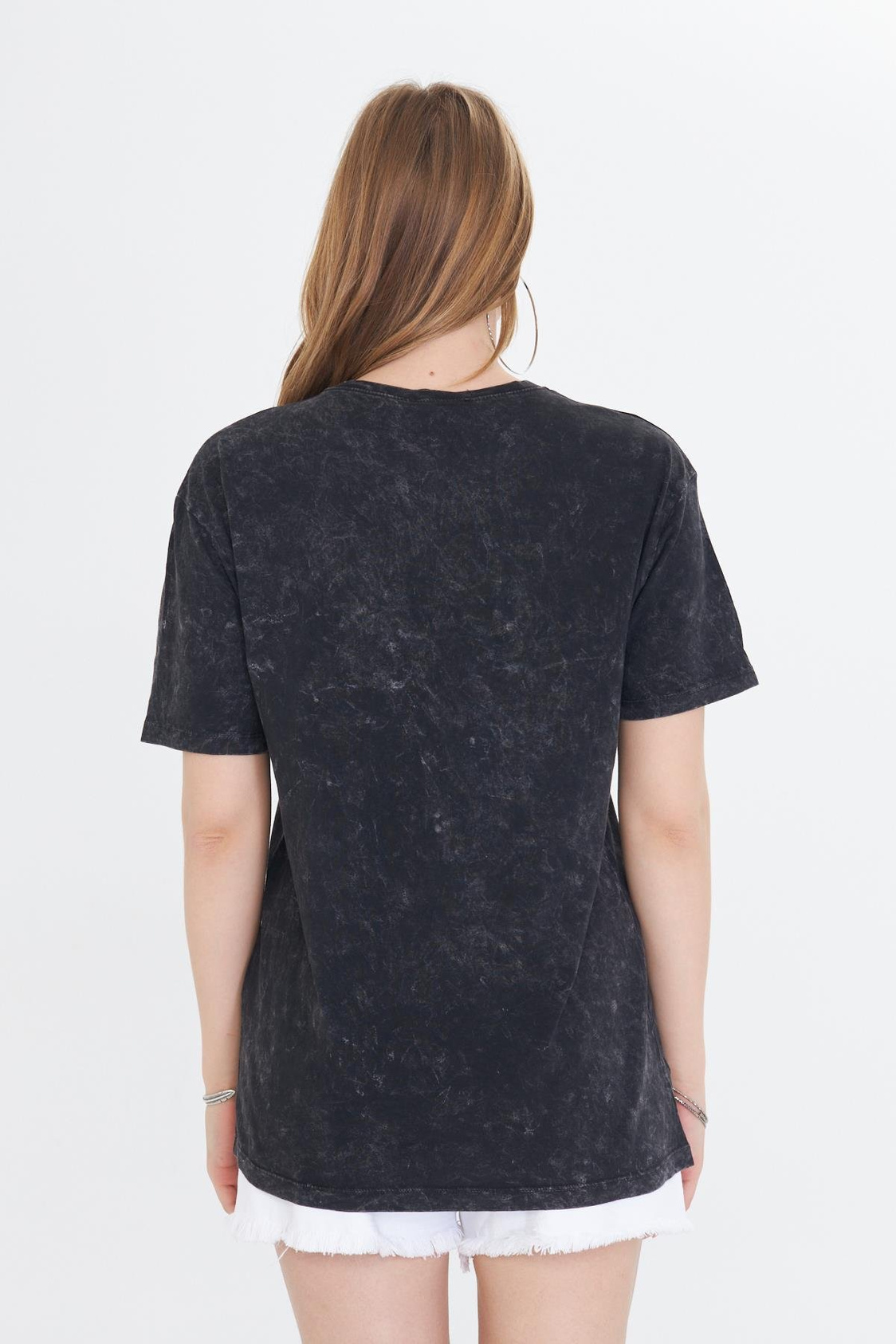 Fearless Yıkamalı Taşlı T-shirt - Gri