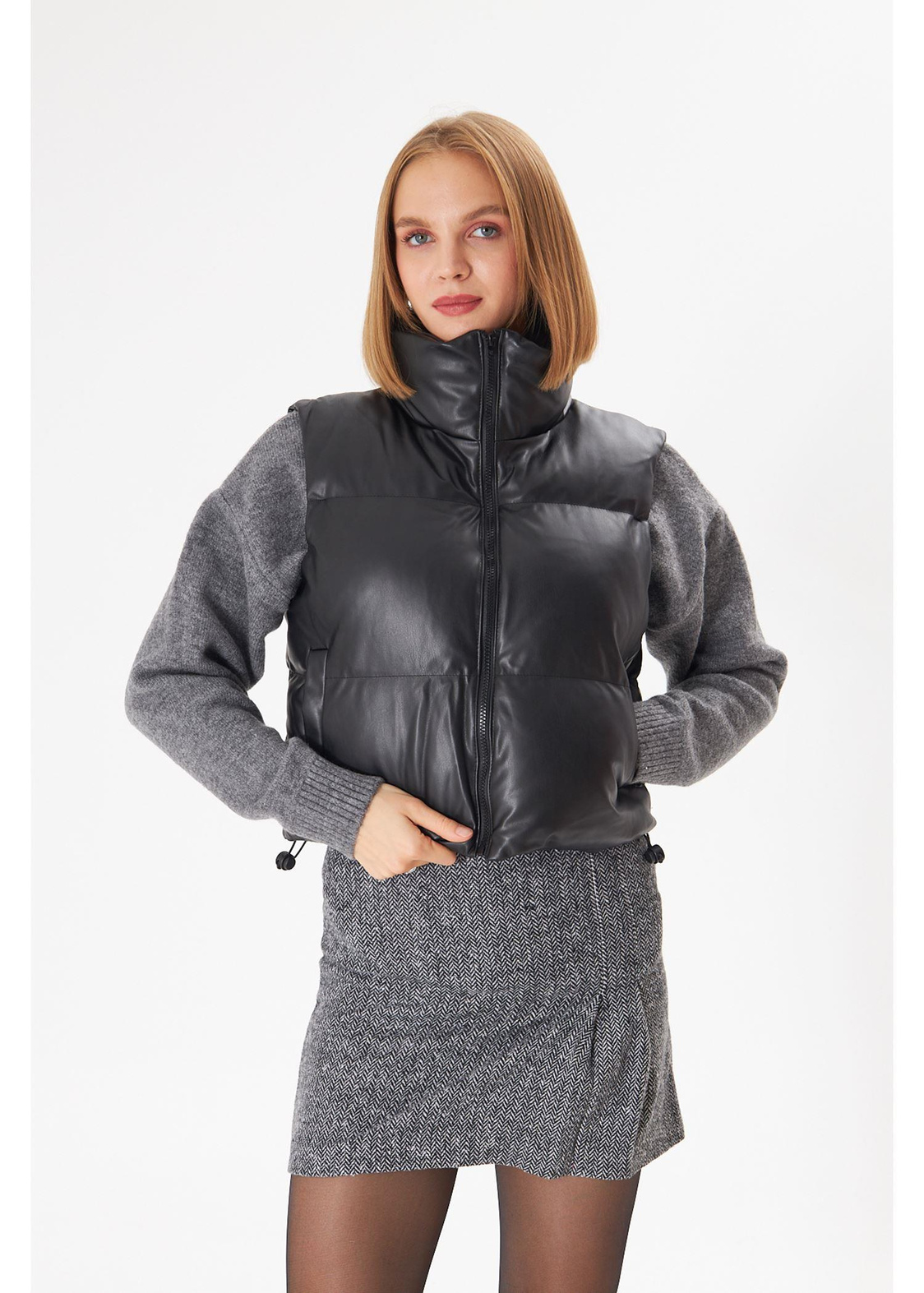 Fermuarlı Deri Yelek