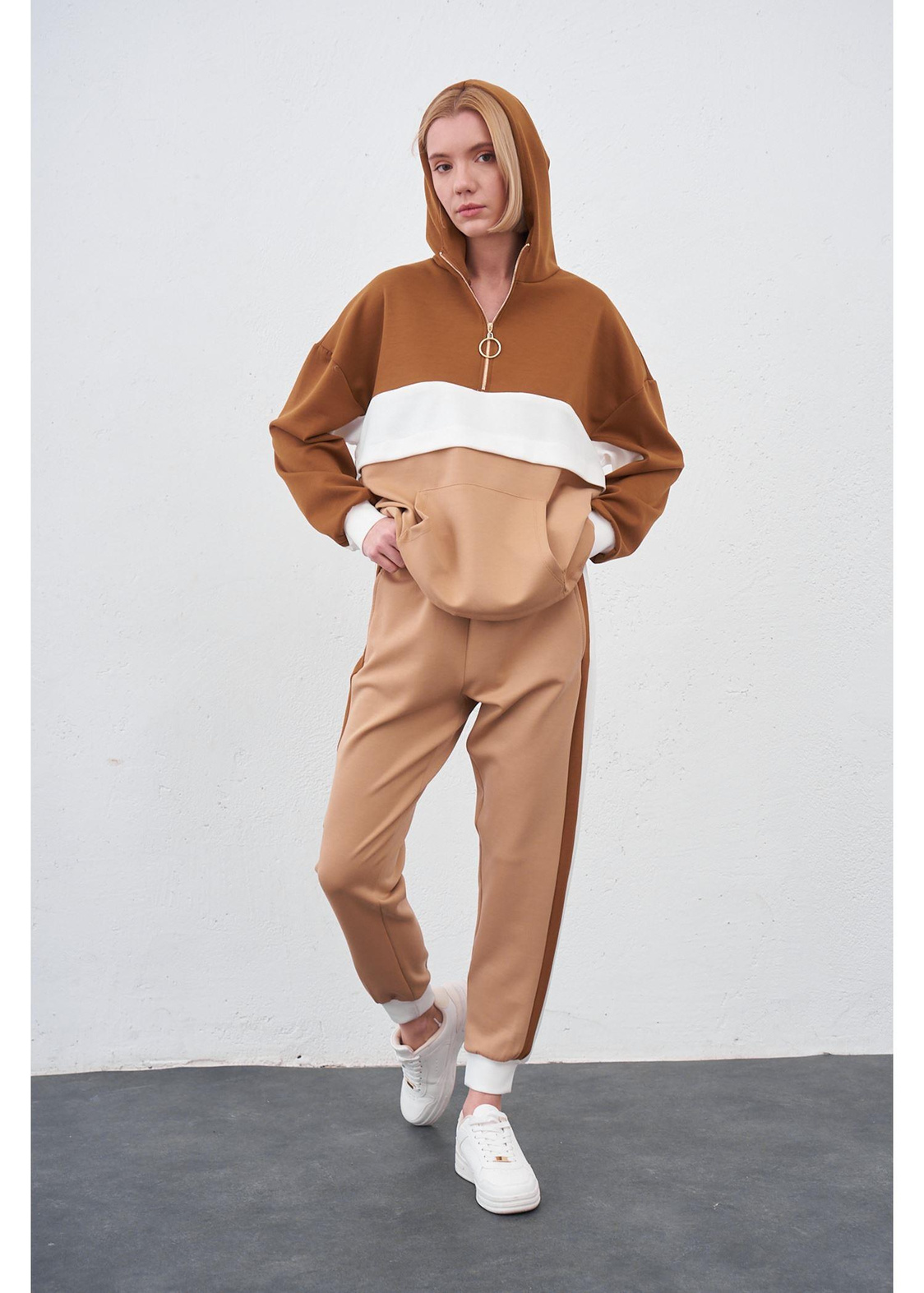 Fermuarlı Scuba Sweatshirt-Kahve