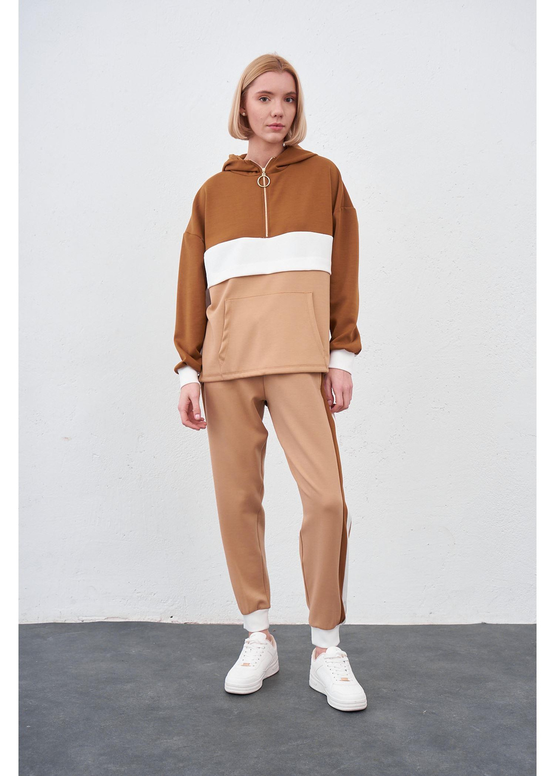 Fermuarlı Scuba Sweatshirt-Kahve