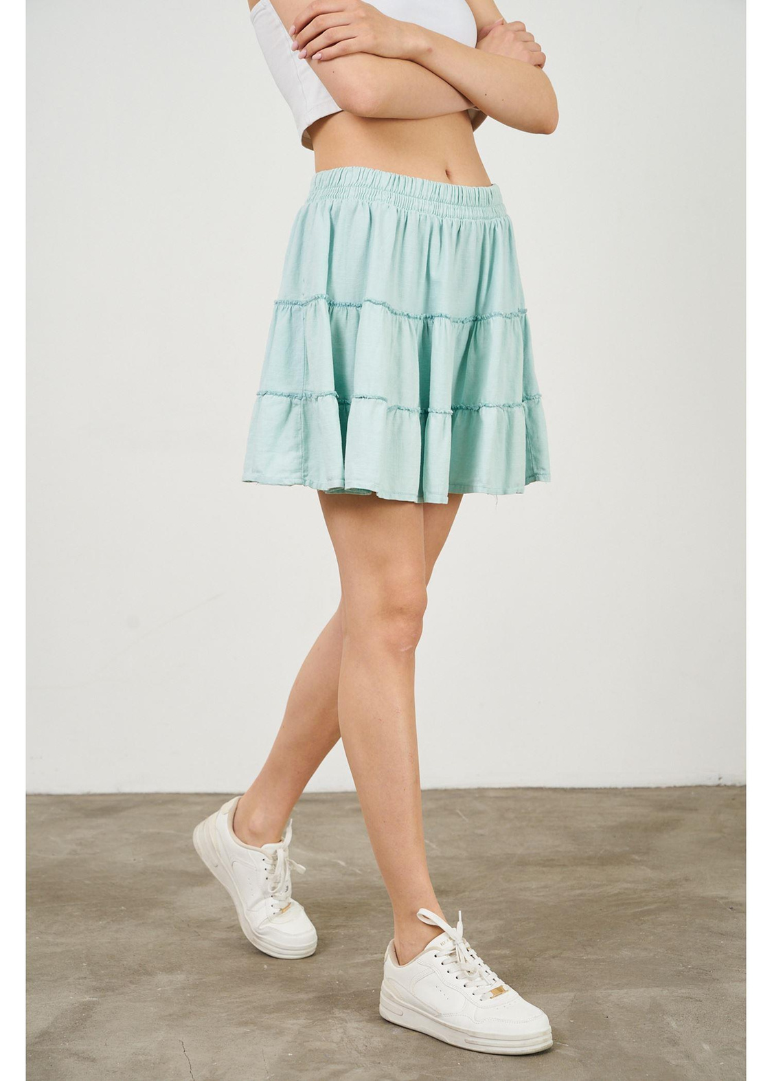 Fırfırlı Mini Etek-Mint
