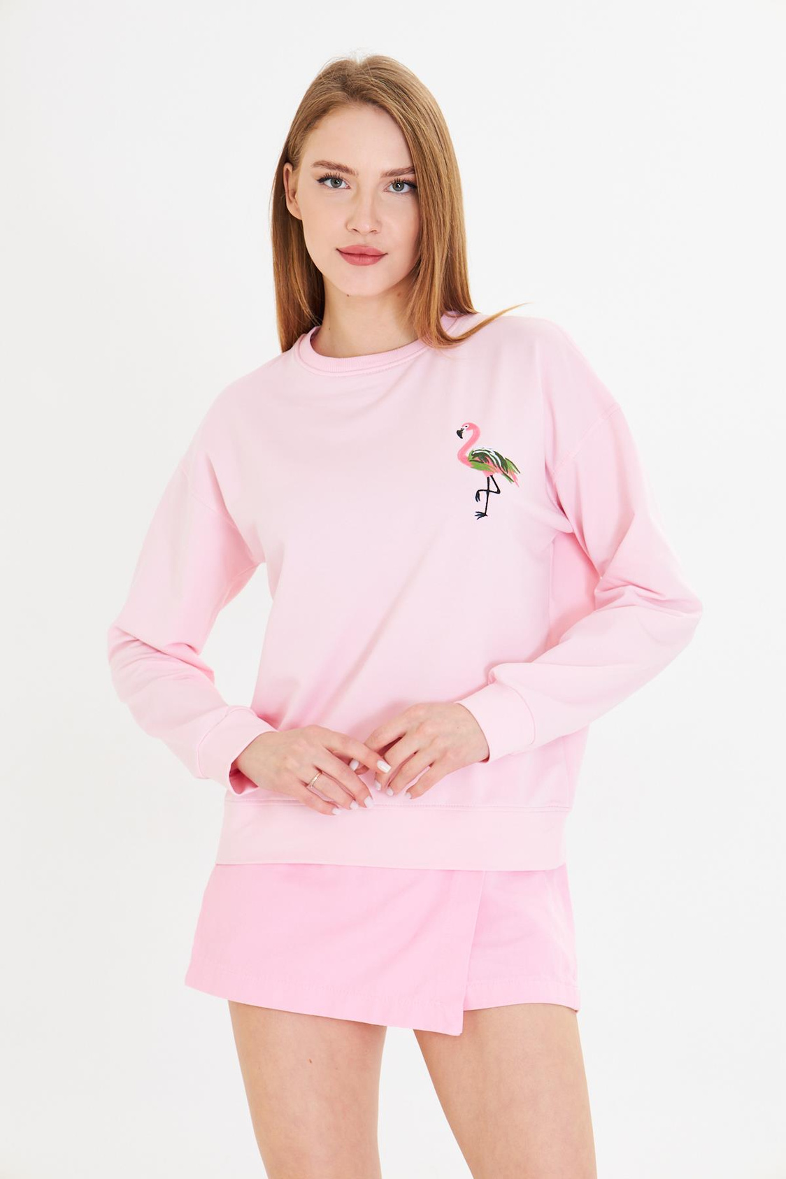 Flamingo Baskılı İki İplik Sweatshirt