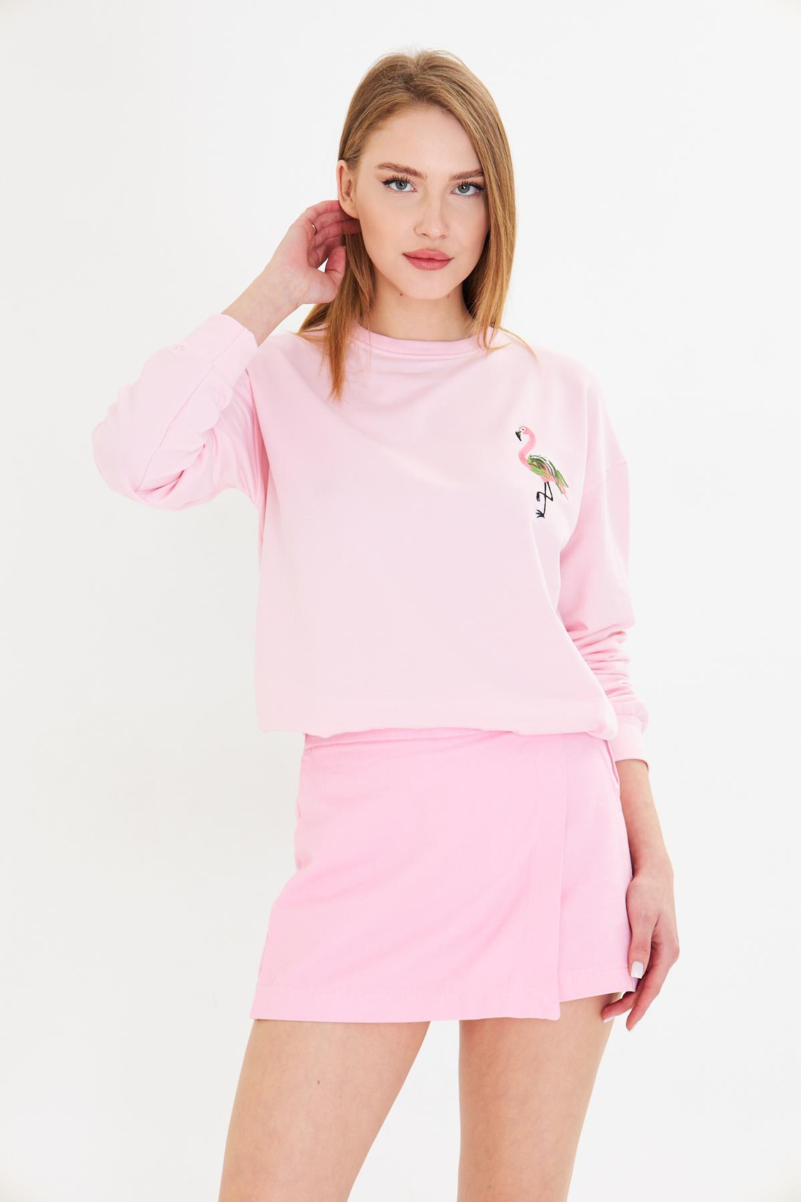 Flamingo Baskılı İki İplik Sweatshirt