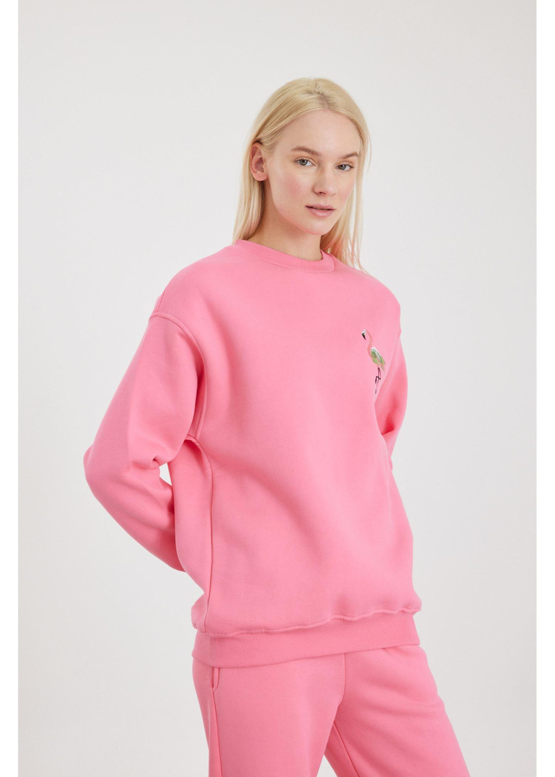 Flamingo Nakışlı Sweatshirt-Pembe