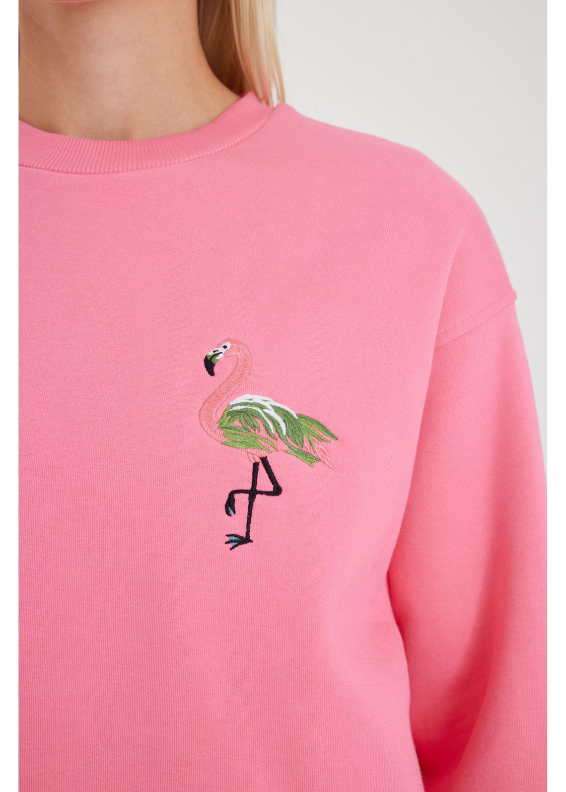 Flamingo Nakışlı Sweatshirt-Pembe